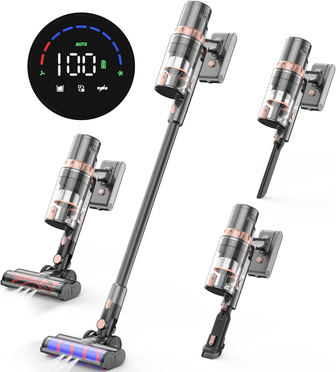 ZOMYE Aspirapolvere senza Fili Potente 28000pa, Scopa Elettrica 65min Autonomia Aspirapolvere senza Sacco 6 in 1, Batteria Rimovibile per Pavimenti Duri Tappeti Peli d'Animale - Immagine 2