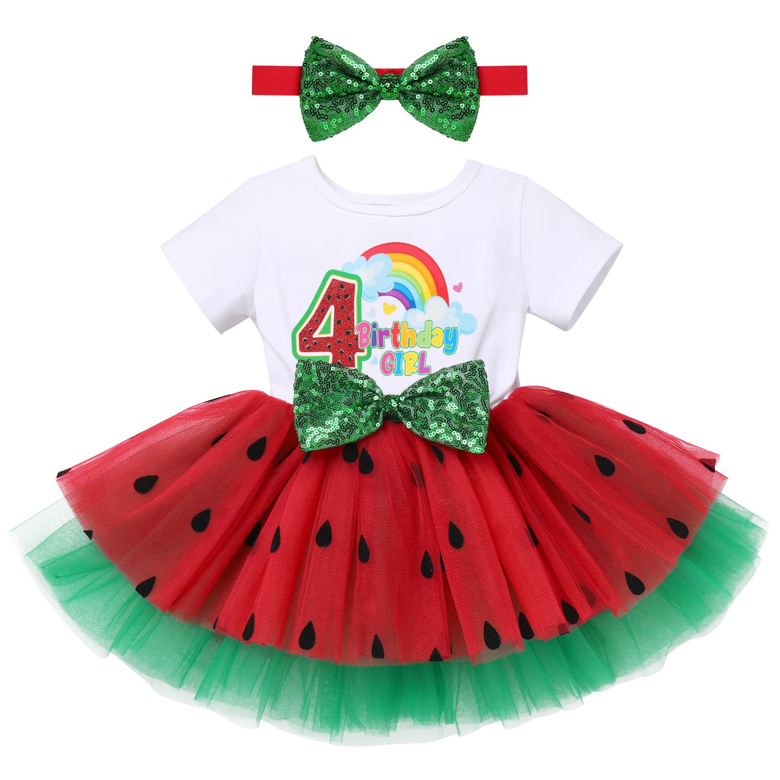 FYMNSI Toddler Baby Girls Watermelon Birthday Dress and Headband 2PCS Princess Short Sleeve Summer Casual Cake Smash Clothes