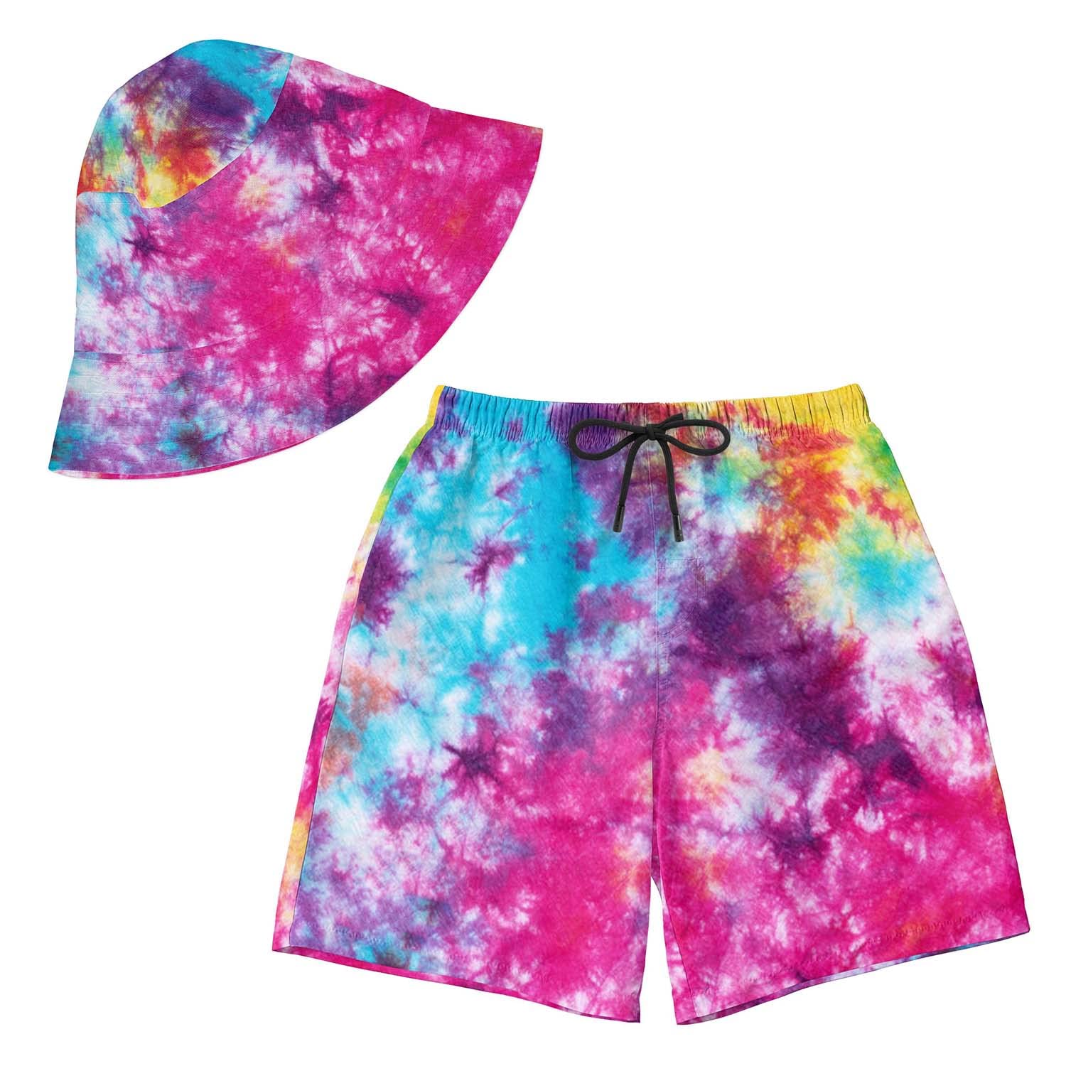 3D Print Bucket Cap and Beach Shorts Set, Summer Outdoor Travel Bucket Sun Hat and Quick Trunks Suit for Man.Large