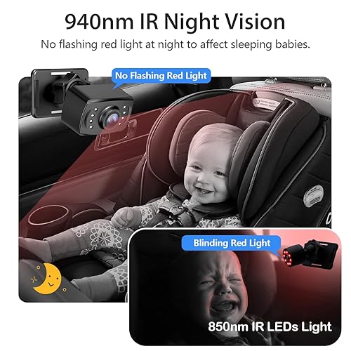 Miniatura 6 de Itomoro Espejos orientados hacia atrás, cámara de coche de bebé HD 1080P de 7 pulgadas, cámara infrarroja con función de visión nocturna con visión