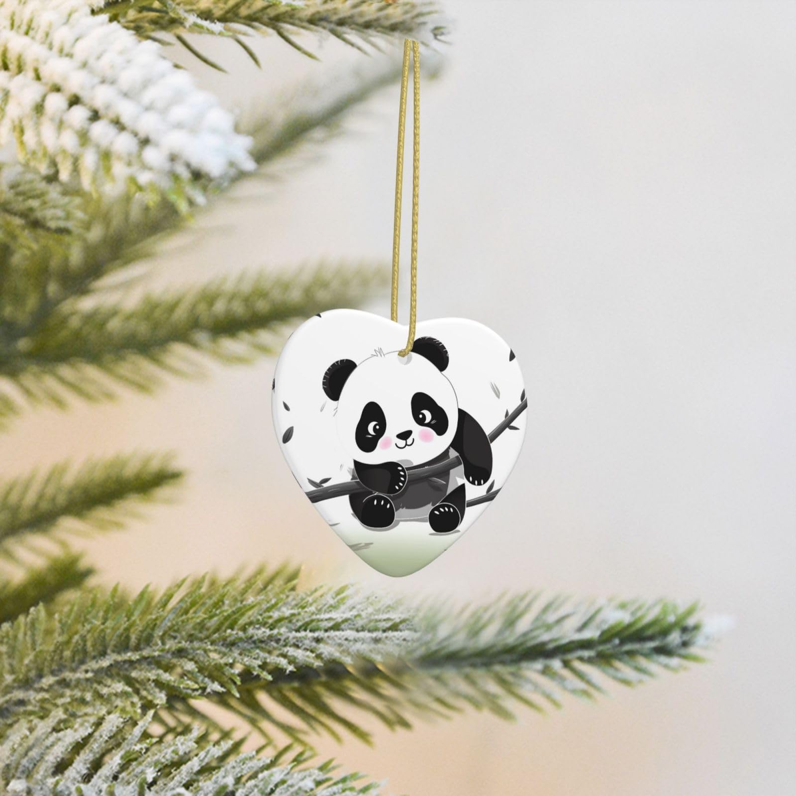 2025 Christmas Tree Decoration Hanging Heart Ornament Cute Pandas Ceramic Ornaments Christmas Tree Decorations Round Pendants for Xmas Tree Winter New Year Party Supplies