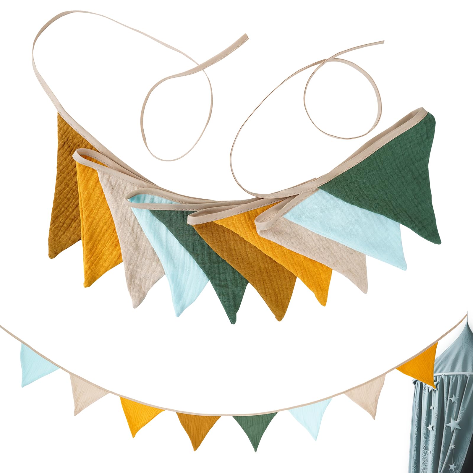 Bandiere triangolari multicolore, 5 pezzi, bandierine, bandierine, bandierine, decorazione per esterni, in finta lino, per compleanni, feste, matrimoni, decorazioni per interni ed esterni (A