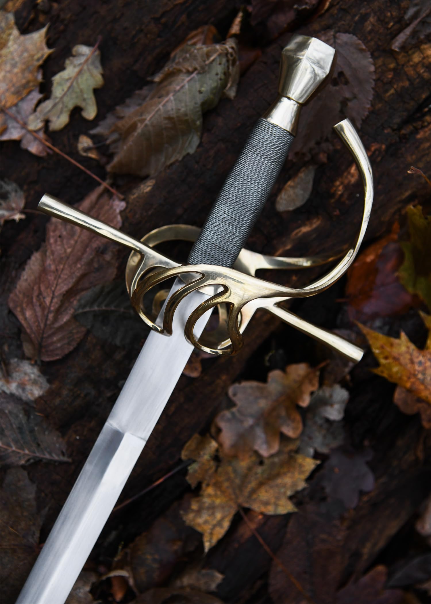 Battle-Merchant - Rapier Replik aus dem 17. Jahrhundert - handgeschmiedet aus Stahl - Korbgriff aus Messing - für Erwachsene