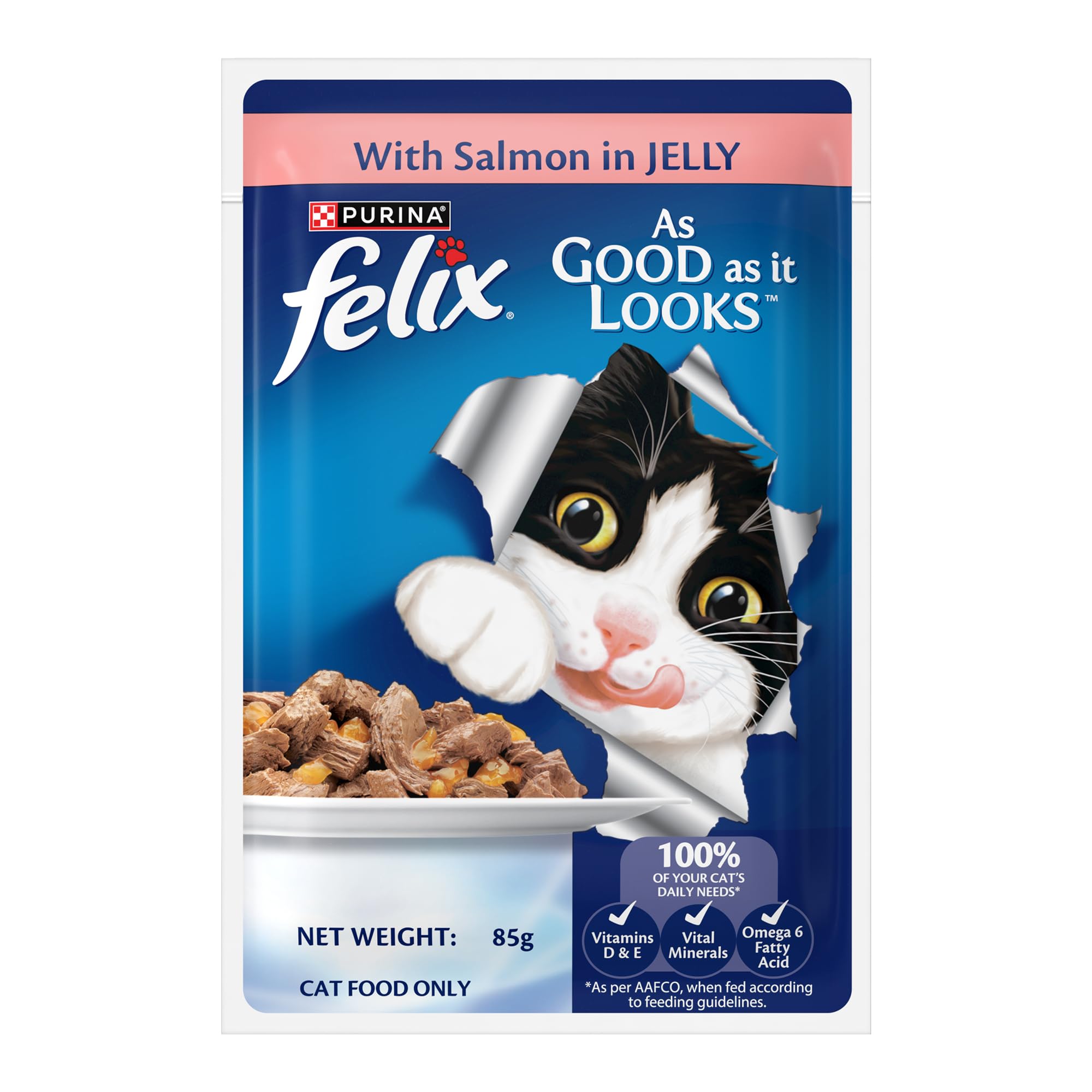 Purina Felix Salmon in Jelly, Wet Food for Adult Cats, Pack of 12 (12x85g) 1