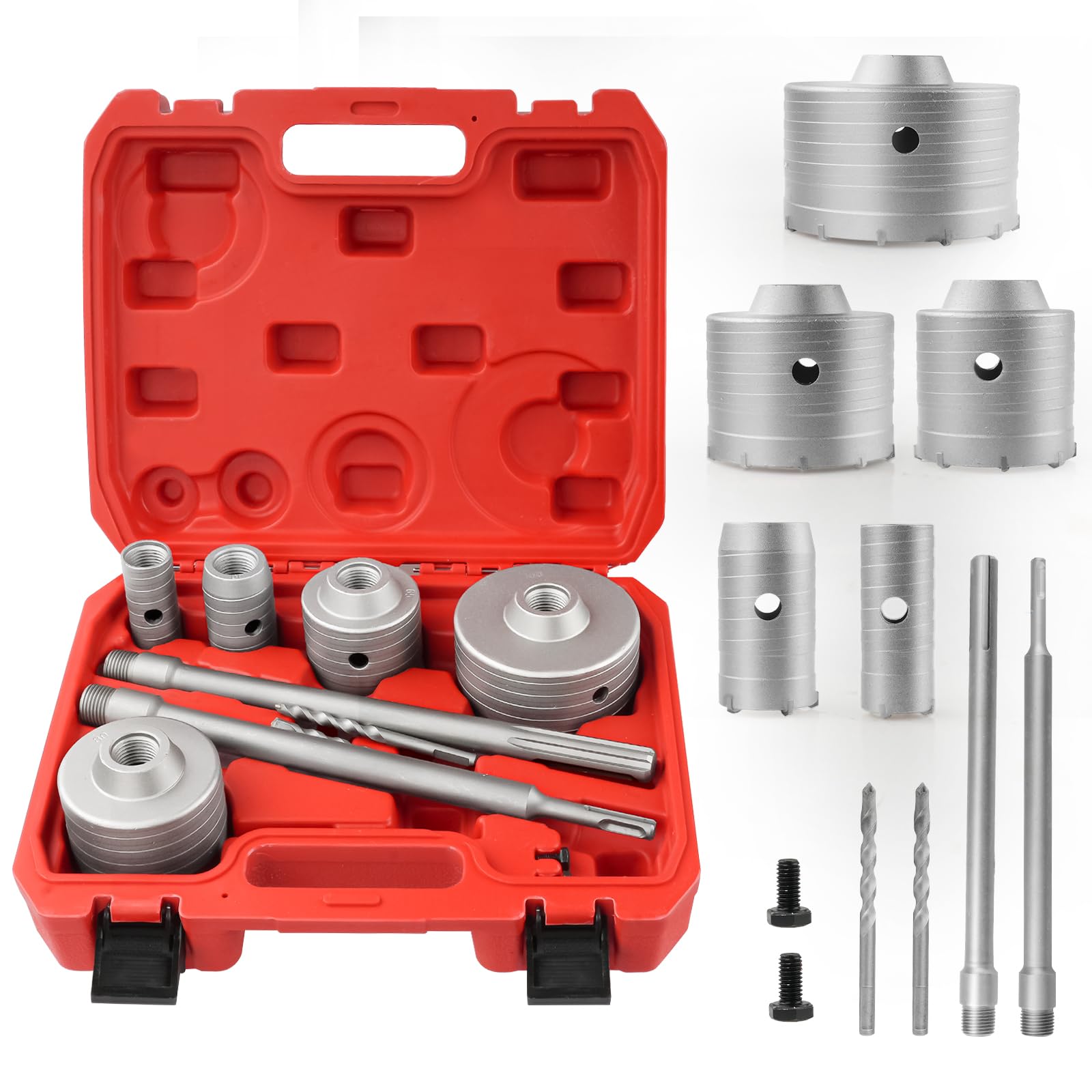 ZKH Sega a Tazza Carotatrice a Tazza Per Muro 9 Pezzi, Ø30, Ø40, Ø65, Ø80, Ø100 Mm, Con Albero SDS Plus Da 300 Mm E SDS-Max Da 300 Mm,fresa a Tazza Per Calcestruzzo, Mattoni, Pietra, Pareti E Cemento