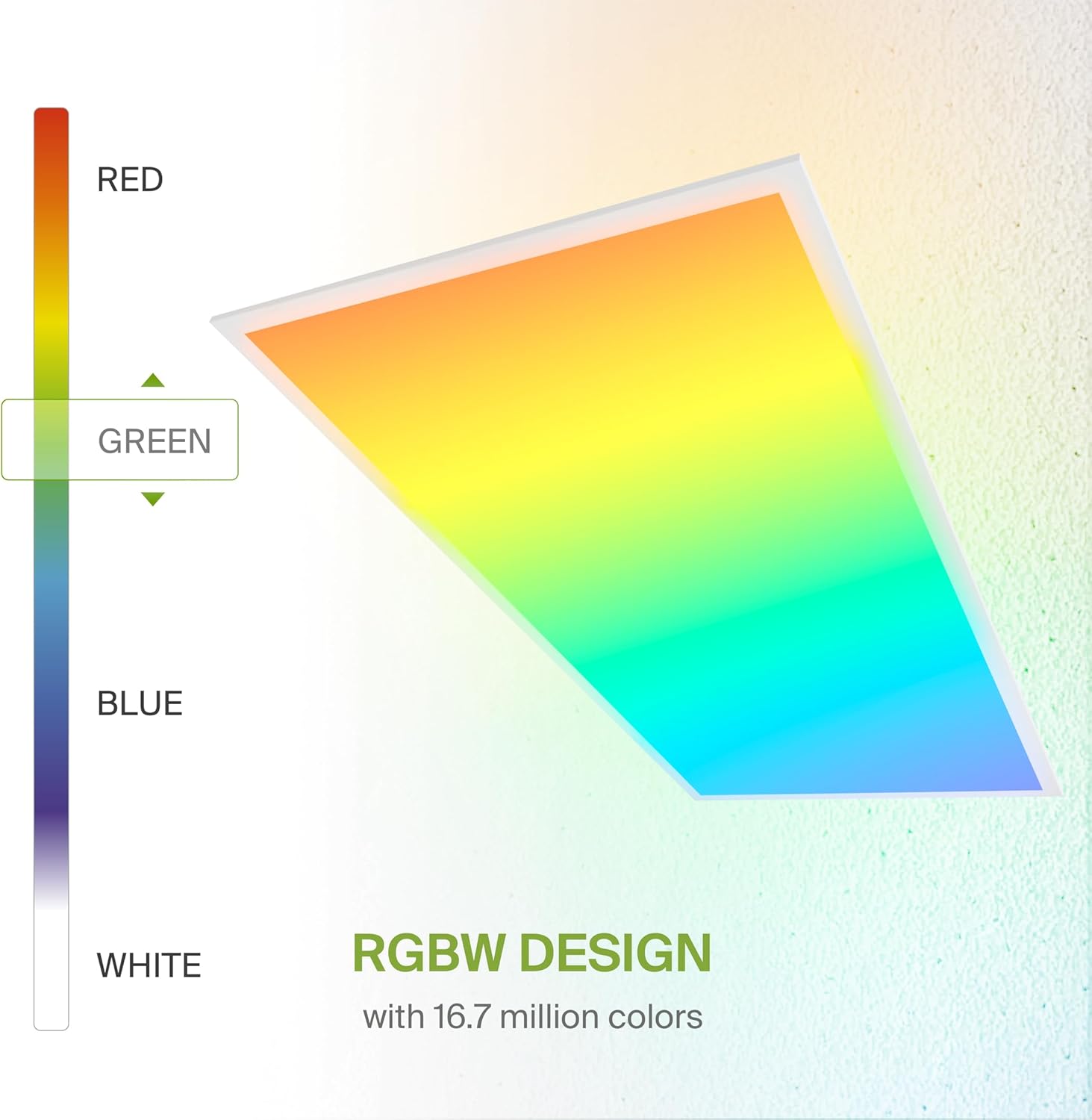 Diagram illustrating RGBW color selection with a spectrum from red to blue and white.