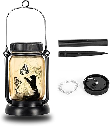 Miniatura 7 de Styleonme Decor - Faroles solares móviles para exteriores, luces de hadas de perros y mariposas, jardín temático, tarro de masón, regalos para