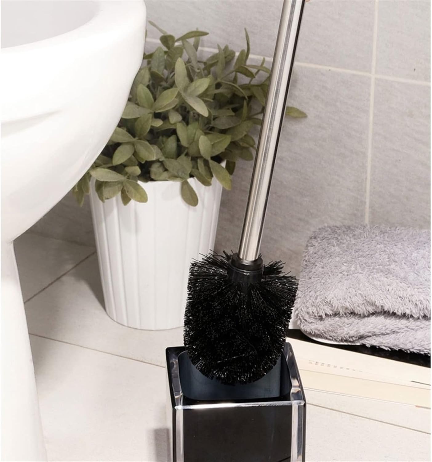 Toilet Brush Holder Toilet Brush,Stainless Steel Handle Toilet Brush Set Household Cleaning Brush with Base Strong Scrubber Brush Home Toilet Bowl Cleaner Holder Toilet Brush Holders(B)
