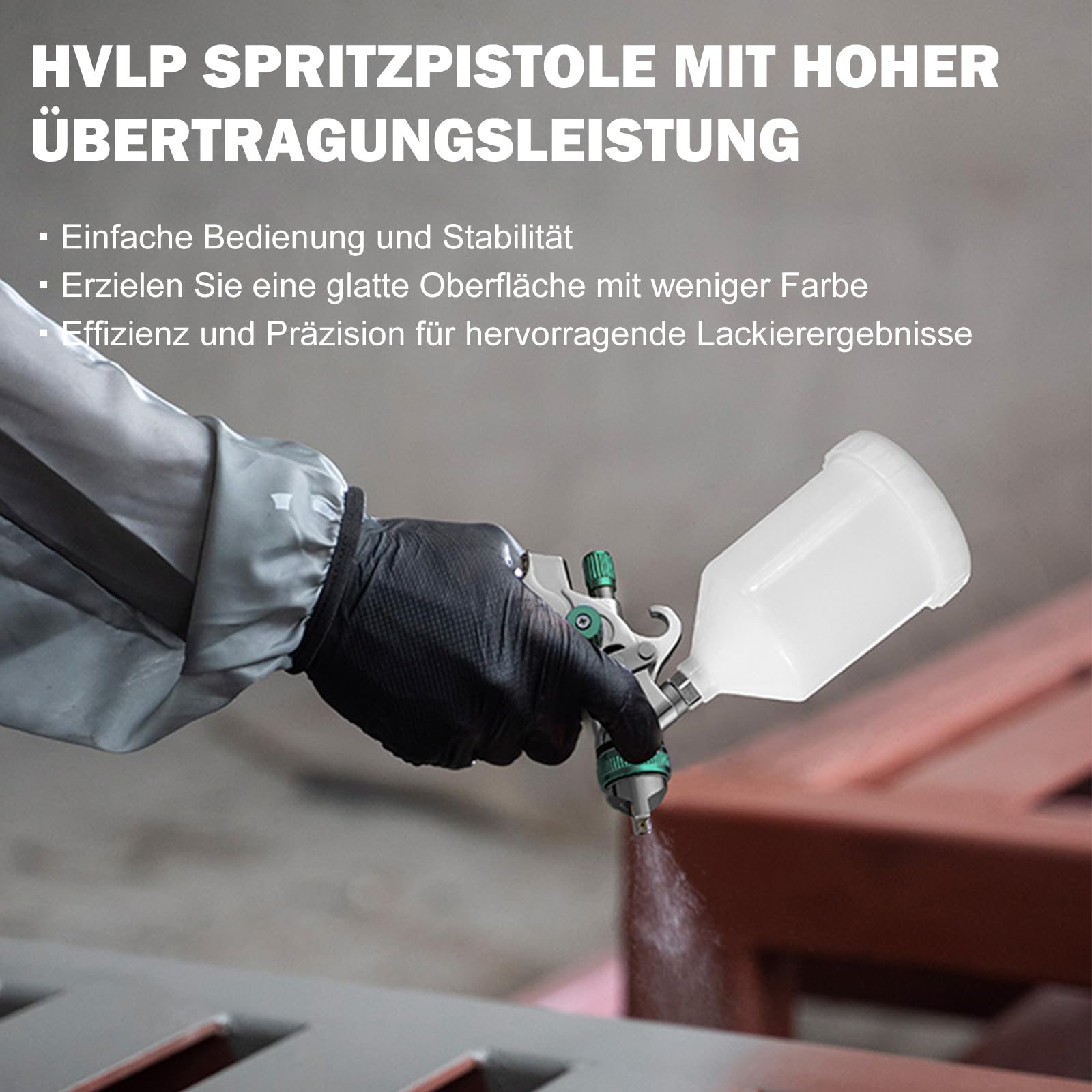 RRJ HVLP Lackierpistole Spritzpistole Kit 1,4/1,7/2,0mm Profi Druckluft Schwerkraft Sprühgeräte 600 ml Plastikbecher Luftdruckregler Grün