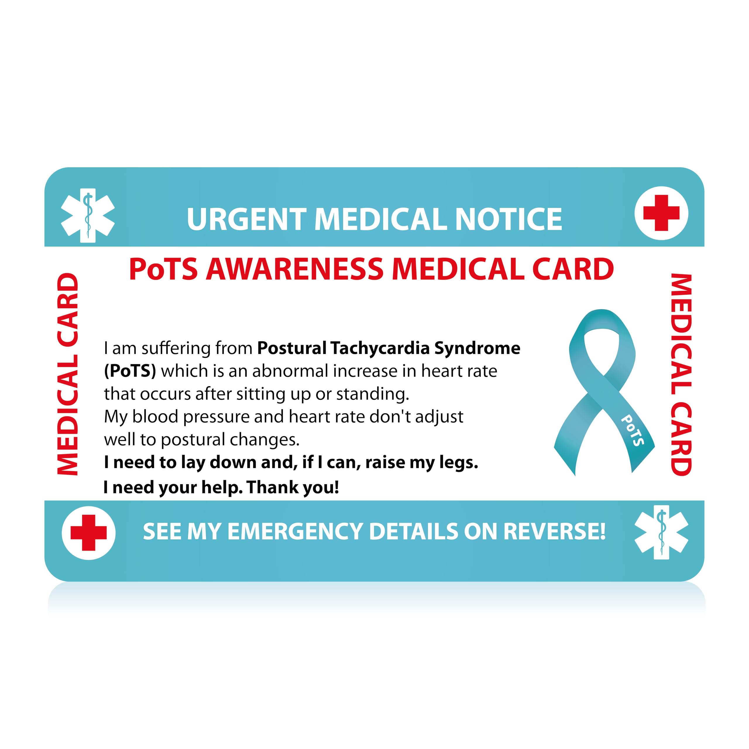 Postural orthostatic Tachycardia Syndrome Awareness (PoTS) Medical Card, PoTS Card with Writable Panel and Patterned Lanyard