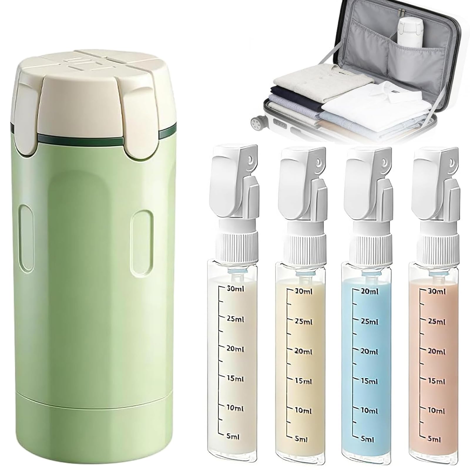 Géneric Green 4 In 1 Travel Bottle Dispenser, 4X30ml Travel Pump Bottle, Leakproof Refillable Travel Dispenser Set, Portable Containers For Shampoo Lotion (Green)