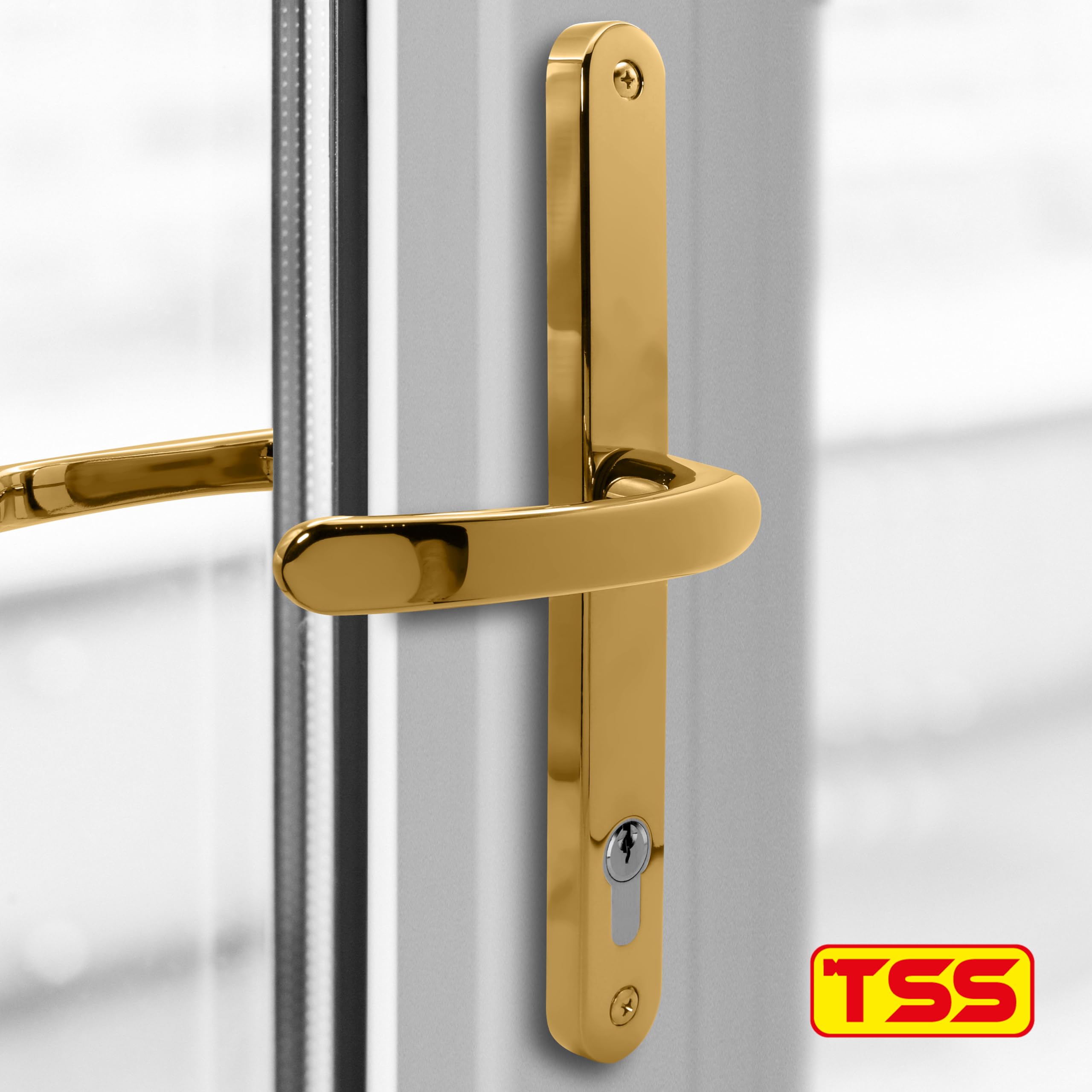 TSS Polished Brass UPVC Door Handle Pair Set, 92mm PZ (Centres), Sprung, Lever Lever, 240mm Screw to Screw (Screw centres) - Image 2