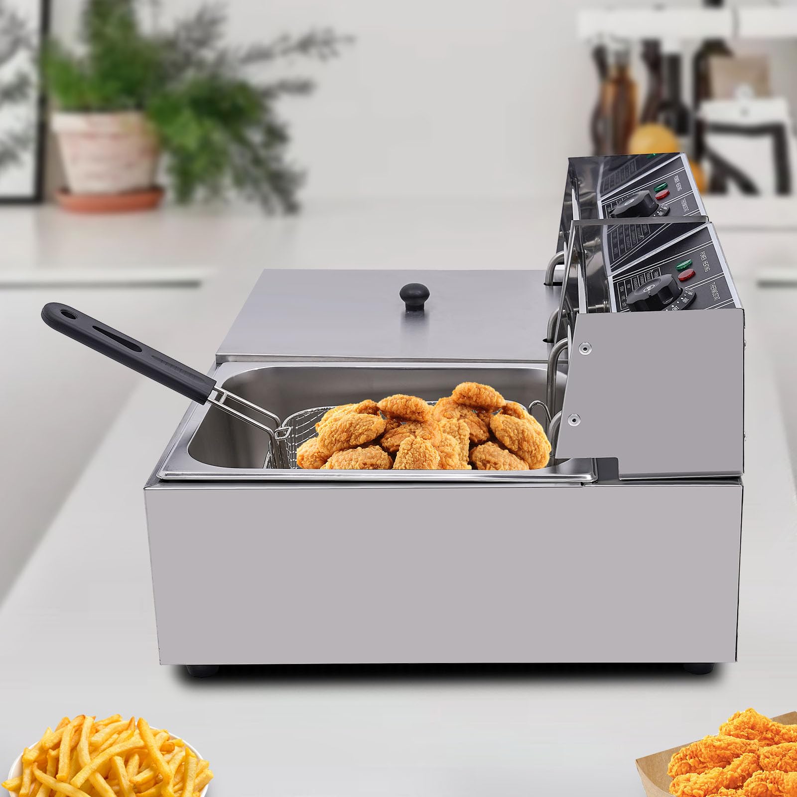 5000W Freidora eléctrica profesional de acero inoxidable Electric Deep Fryer 12L Commercial Stainless Steel Restaurant Fry Basket,Adecuado para restaurantes, bares y hoteles