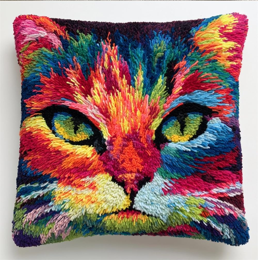 kitphoenix Latch Hook Kit Cushion Cover Colorful Cat