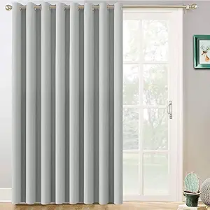 Yakamok Thermal Patio Door Curtains - Grey Blackout Room Darkening Door Blinds for Sliding Glass with Grommet Top, Split Room Divider Curtains (Light Grey, 100 inches W x 96 inches L)