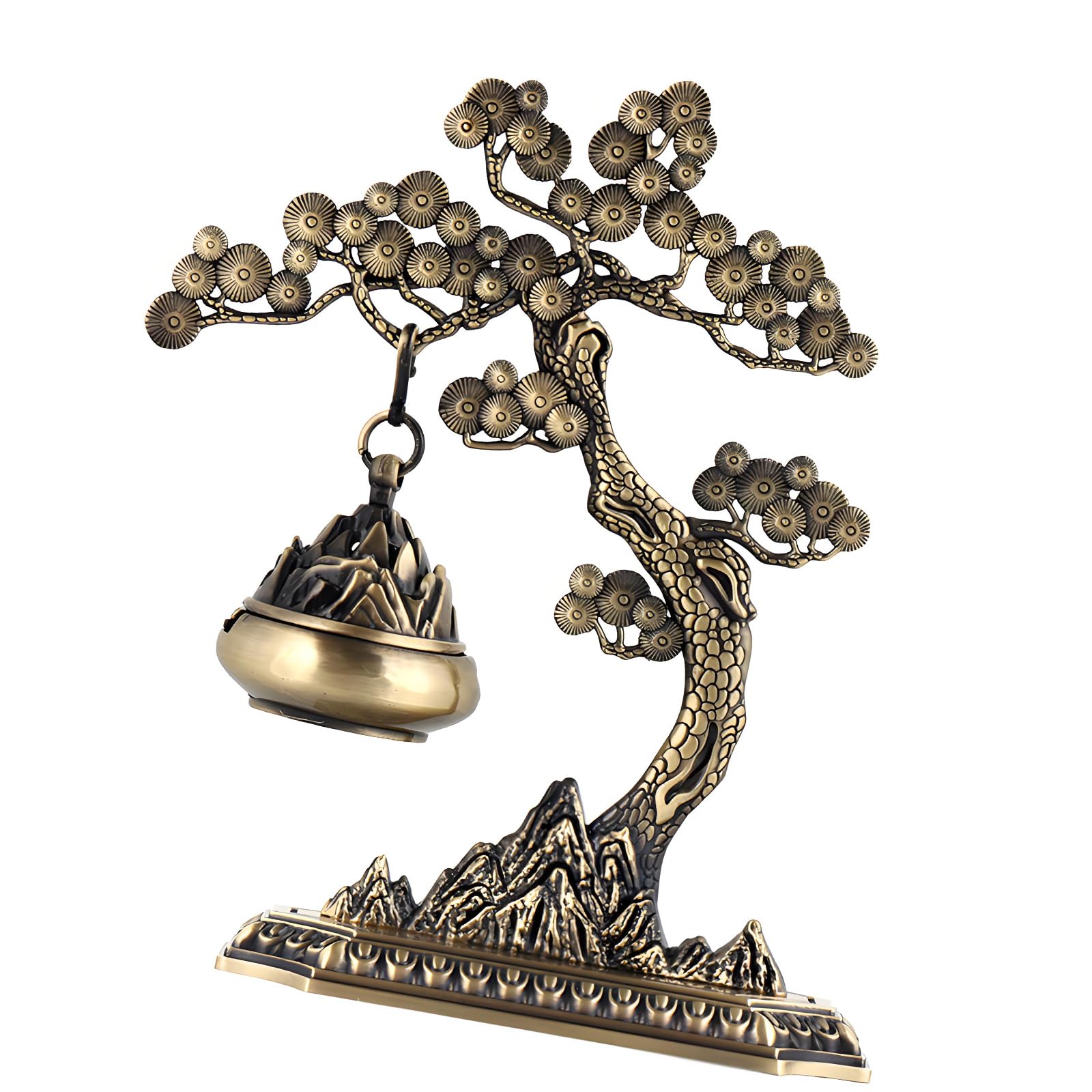 Avejjbaey Antique Alloy Pine Tree Sculpture Hanging Incenses Burners Chinese Incenses Holder Stove for Meditations Home Decors Antique Stove