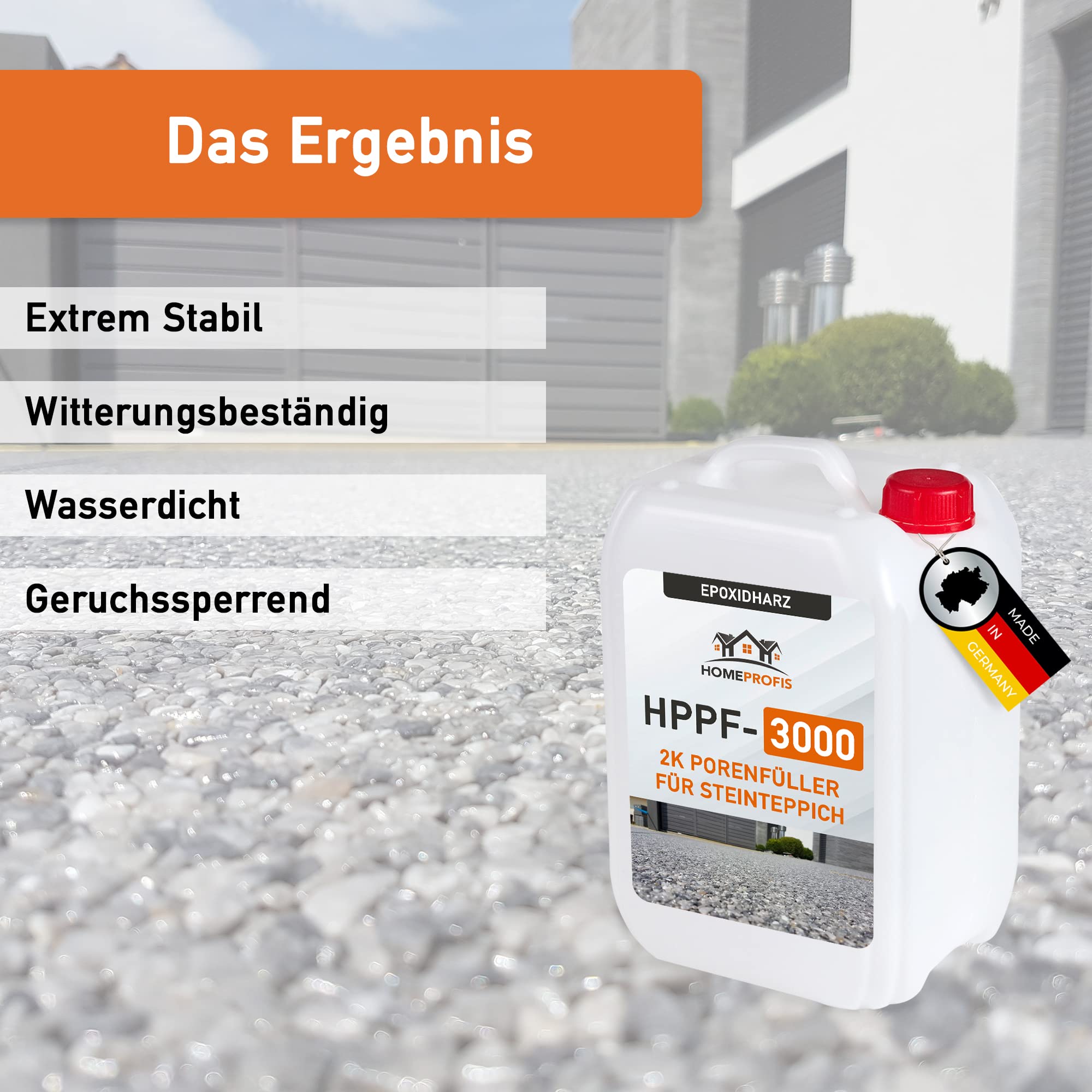Home Profis® HPPF-3000 2K Epoxidharz Porenfüller für Steinteppich Innen & Außen (3kg) – Transparente Versiegelung, Porenverschluss zur Teilverfüllung und Vollverfüllung