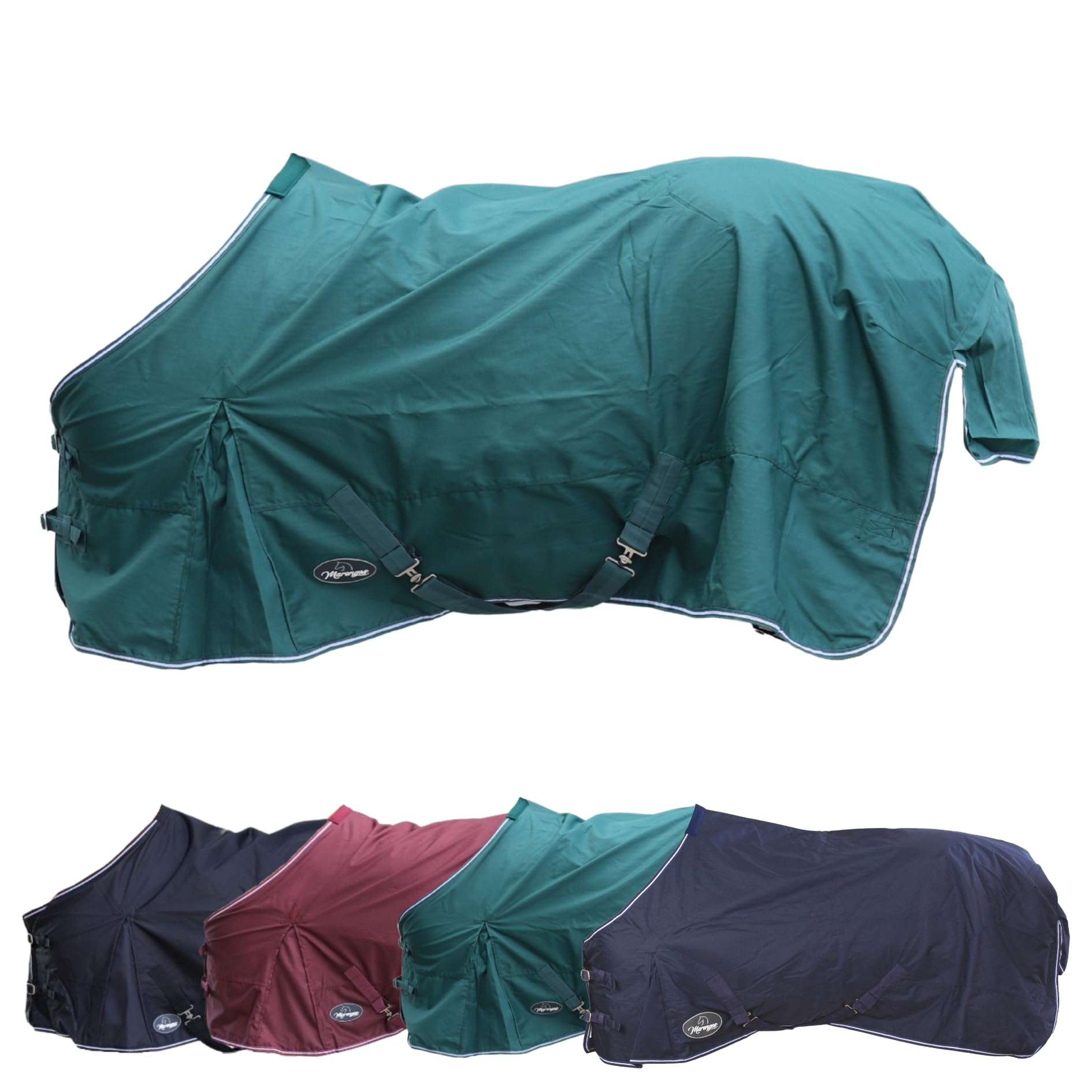 Marengos - Regendecke 600D Comfort – Pferdedecke mit Innenfutter – ideal als Weidedecke – wasserdicht & atmungsaktiv – mit Kreuzgurten, Gehfalten & Schweiflatz – Tannengrün – 165cm | Pferdedecke mit Innenfutter – ideal als Weidedecke – wasserdicht & atmun