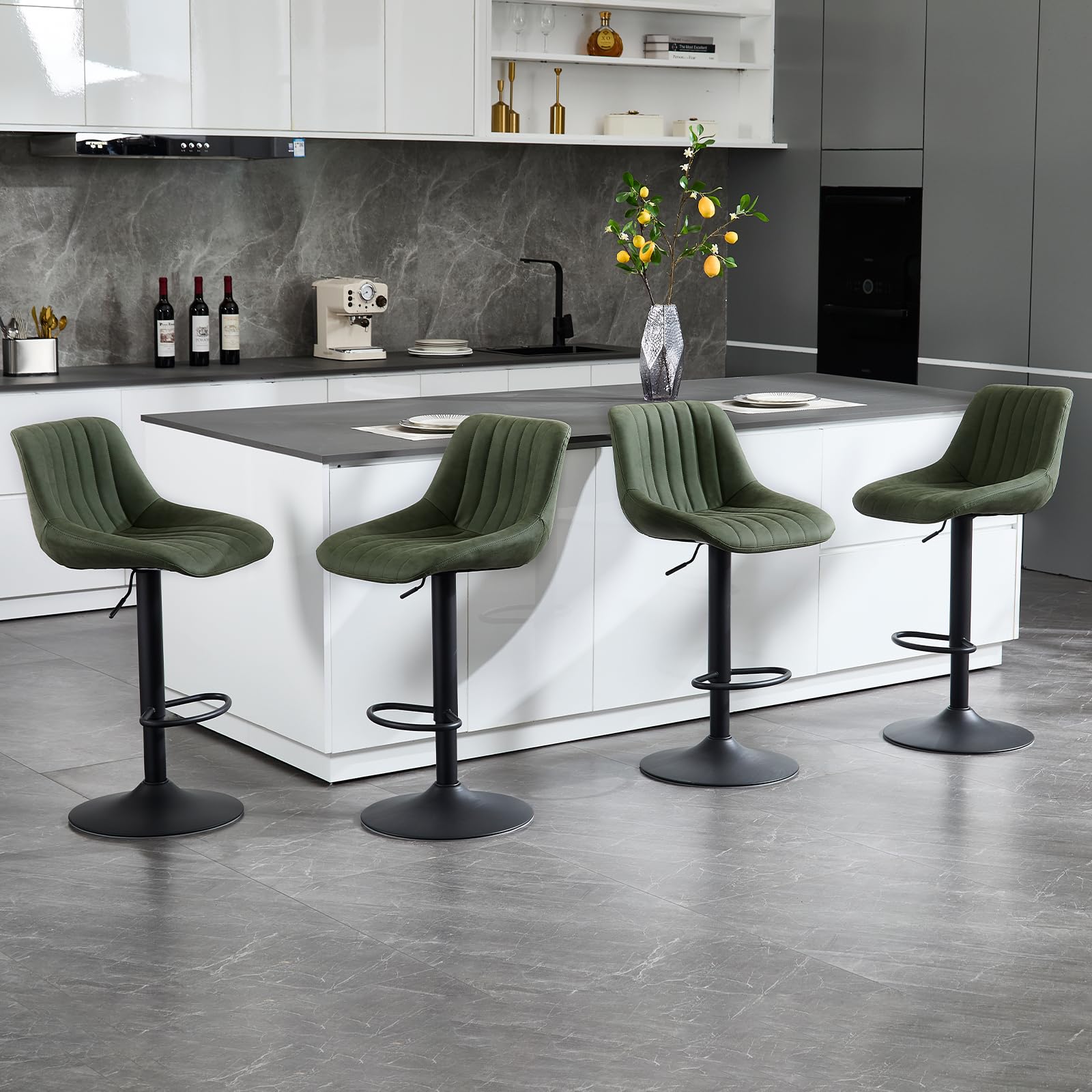 Barhocker höhenverstellbar 2er Set Kunstleder Barstuhl, Olivgrün
