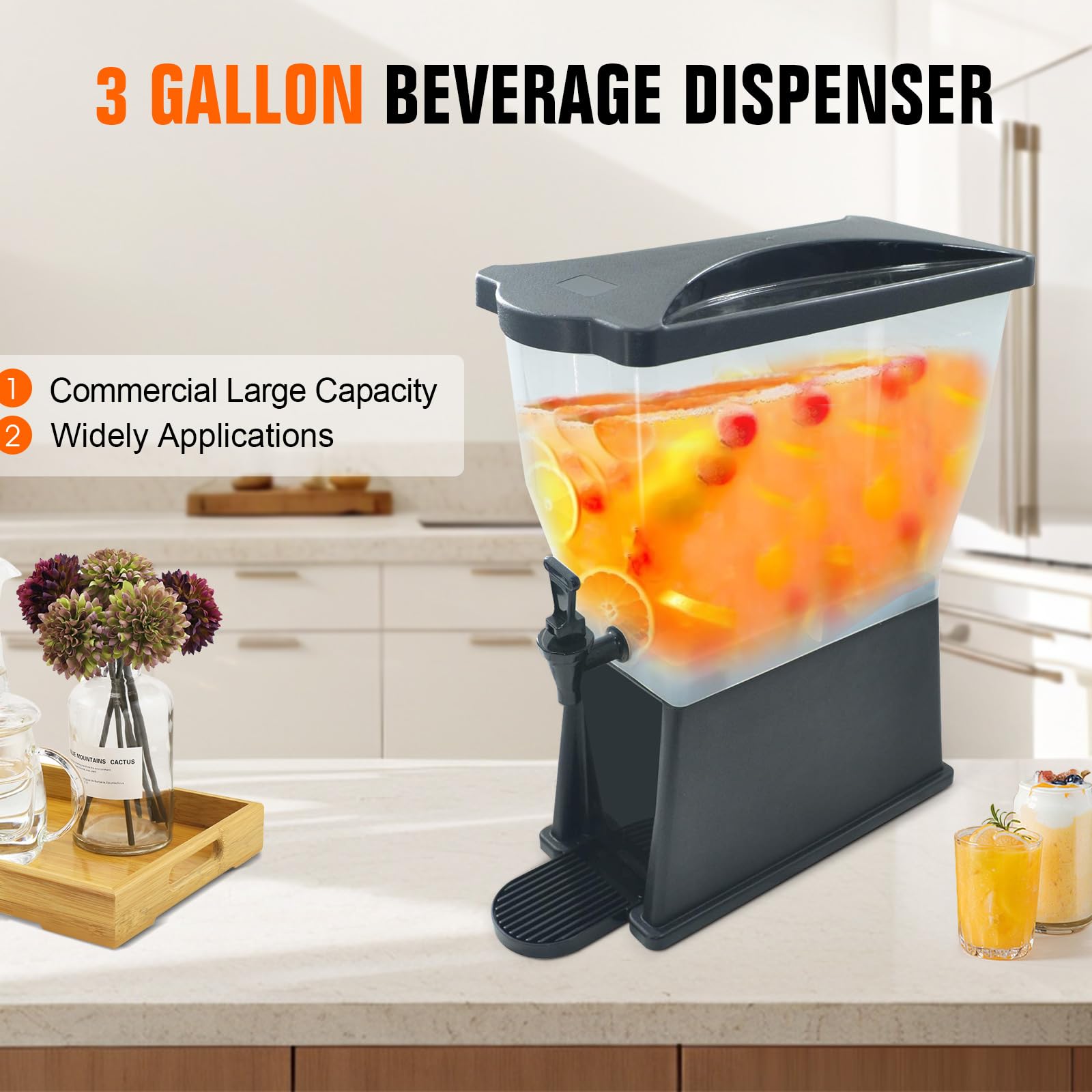 Distributeur De Boissons Professionnel Hakka 8 Litres - Avec Robinet, Pour Jus, Cocktails, Lait - Réservoir Transparent, Bac égouttoir - 9