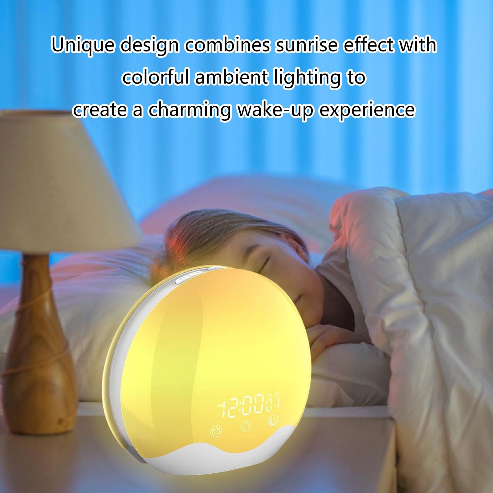 Réveil doux avec simulation de lever du soleil et éclairage de couleur arc-en-ciel, contrôle tactile, lampe LED pour chambre à coucher, lampe de chevet