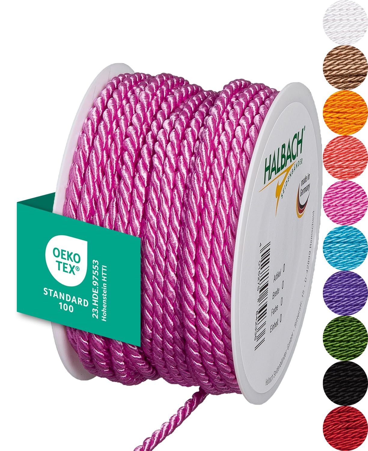 Halbach Seidenbänder Premium Kordel (rosa) | Breite 4mm Länge 25m | Made in Germany & Öko-Tex Zertifiziert | glänzende Satinkordel aus Acetat