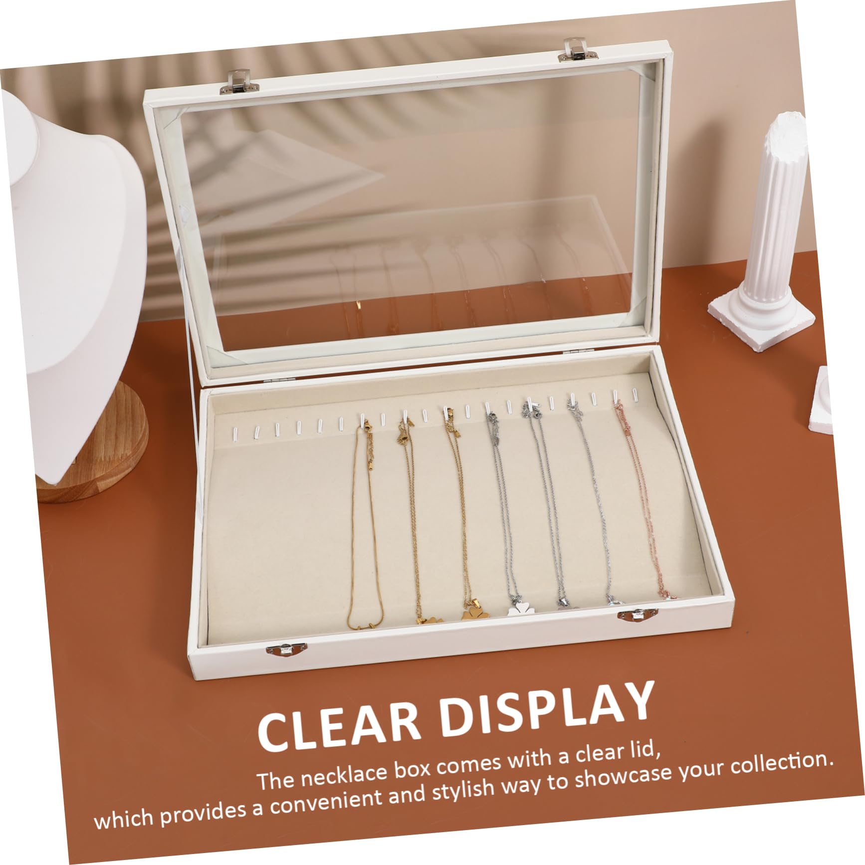 Didiseaon Caja Organizadora De Collares De Madera Tapa Transparente Expositor De Joyas Cerradura Organizador De Collares Para Mujer Almacenamiento Seguro Gran Capacidad Para Viaje y Hogar