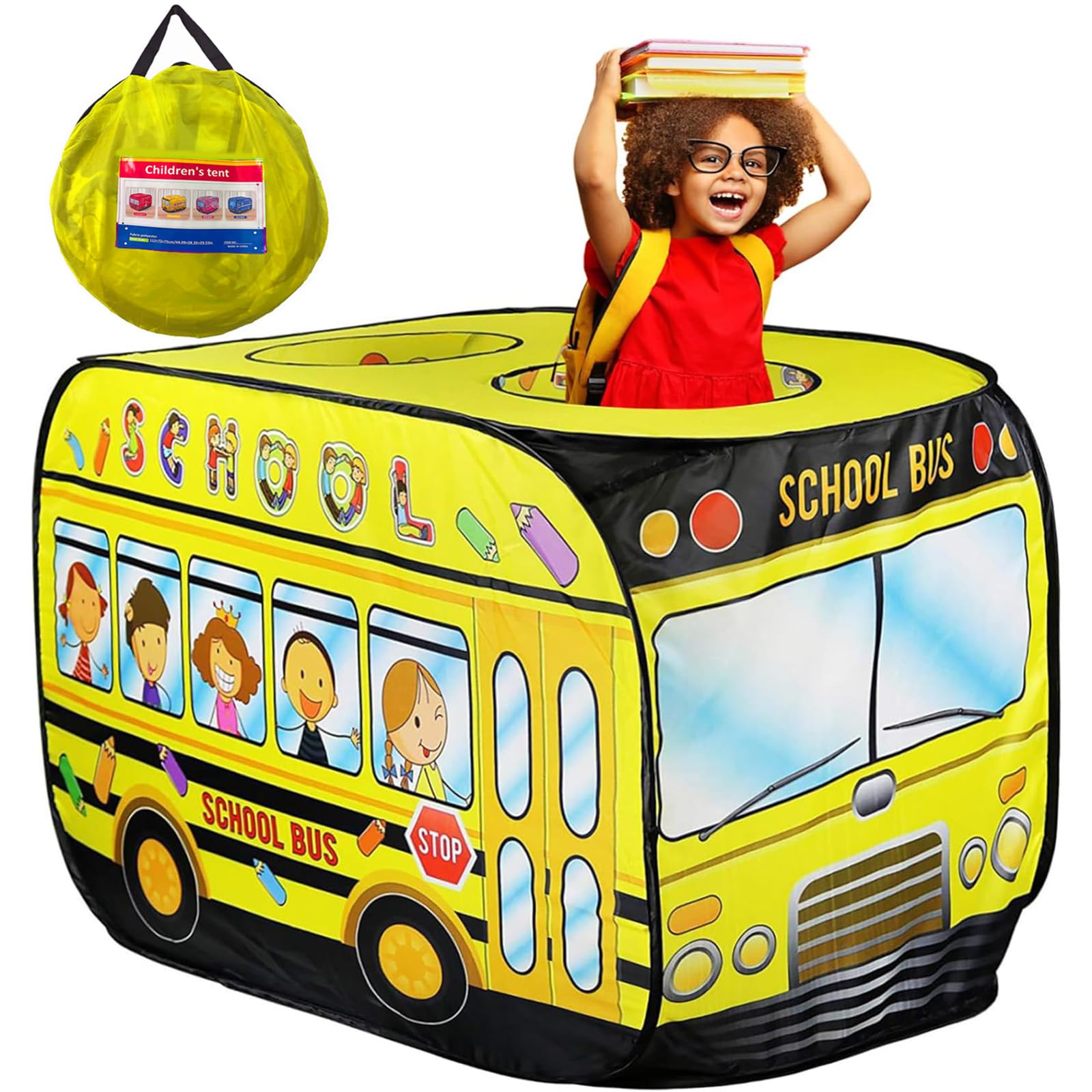 Pop Up Tent for Kids:School Bus Tent,Kids Pop Up Tent Indoor|Outdoor,Pop Up Play Tent for Kids,Without Installation,Suitable for 2-3 Children&for Ages