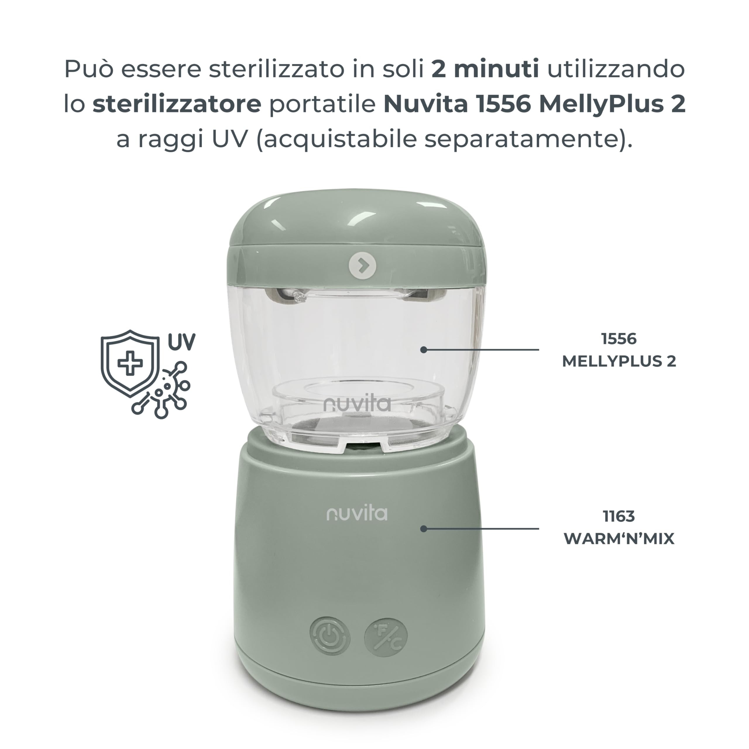 Nuvita 1163 Warm’n’Mix Scaldabiberon Portatile a batteria con Funzione di Riscaldamento e Mescolamento – Riscaldamento Rapido in 3 Minuti, 4 Impostazioni di Temperatura, Compatibilità Universale
