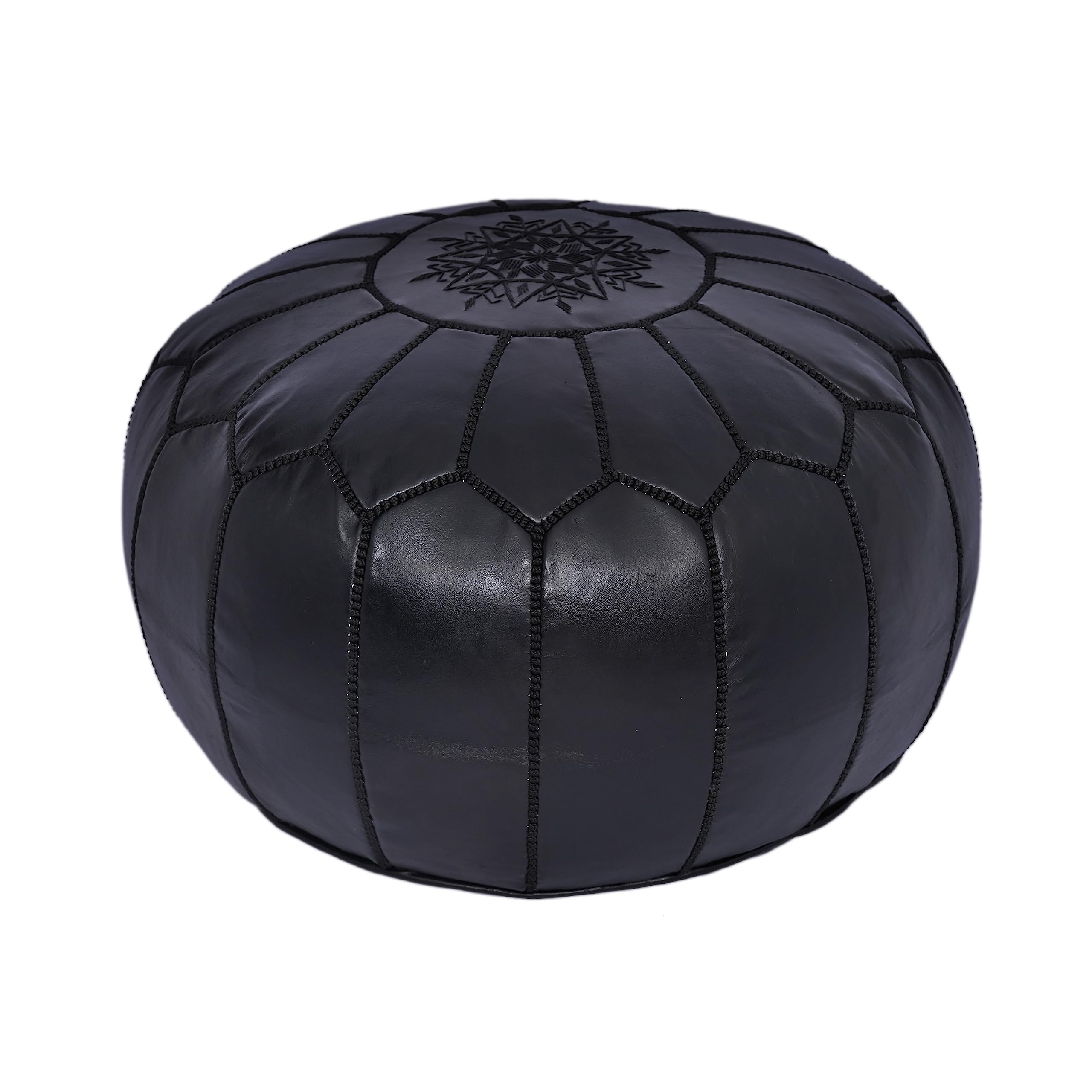 Marrakesh Gallery Genuine Leather Round Pouf Unstuffed - Moroccan Ottoman Footstool, Footrest Cover - Boho Decor - Bohemian Living Room, Bedroom, Kids Room, Gift & Wedding