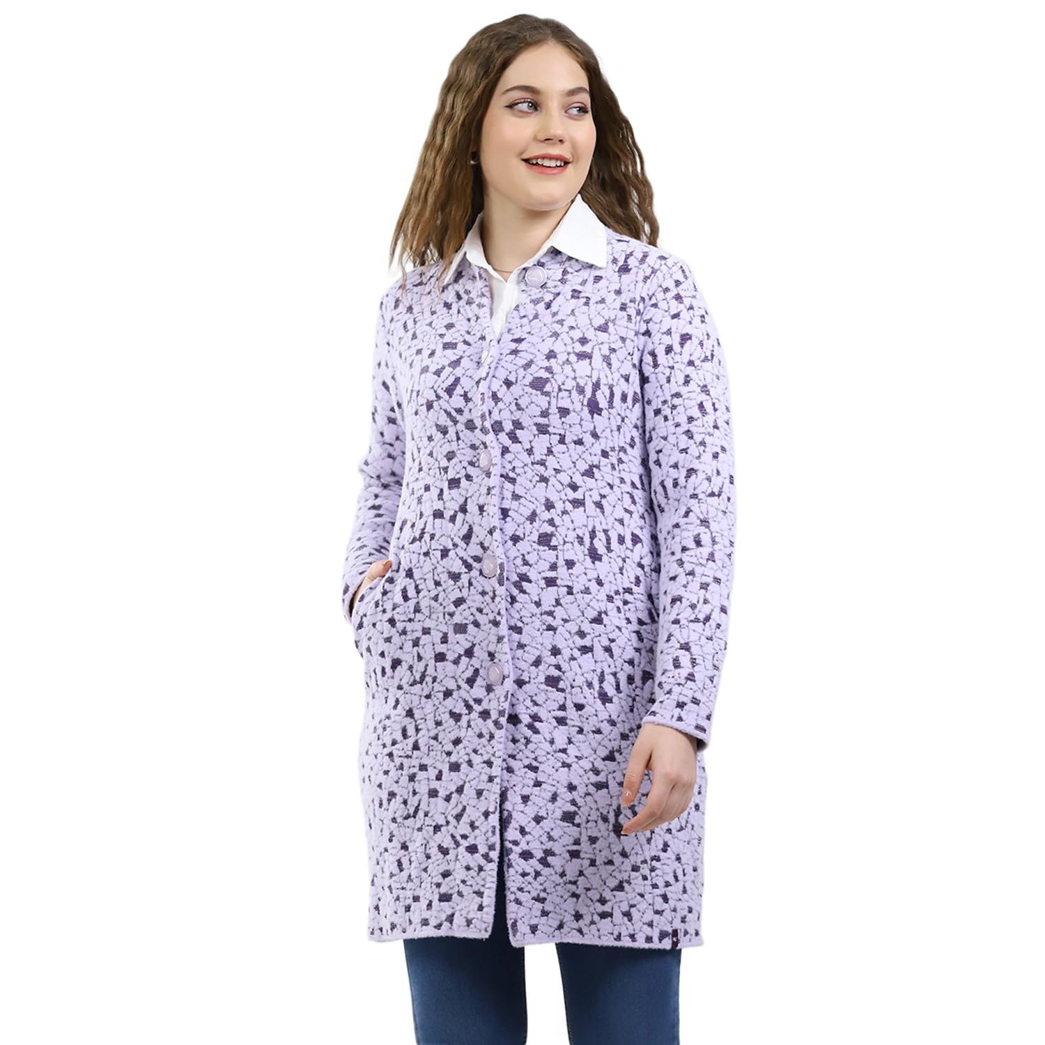 Women’s Knitted Coat | Printed | Regular Fit | Full Sleeve | Round Neck | Button Closure | Cozy Winter Coat for Women-image-46