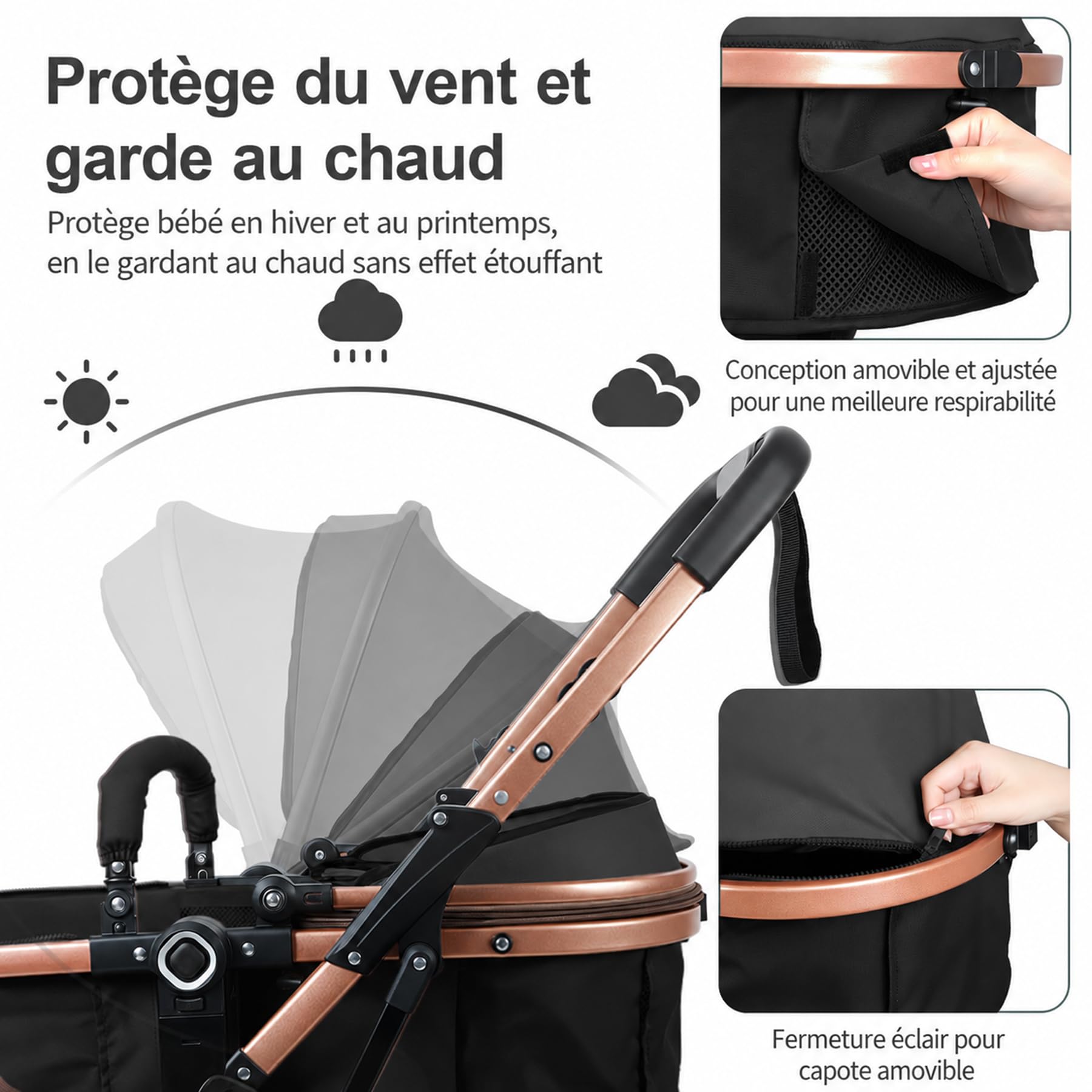 Poussette Bébé 2 en 1 Convertible, Naissance avec Mode Nacelle, Siège Réversible, Capote UPF Anti-UV, Suspension Antichoc, Harnais 5 Points, Voyage Pliable, Nouveau-né à Tout-Petit