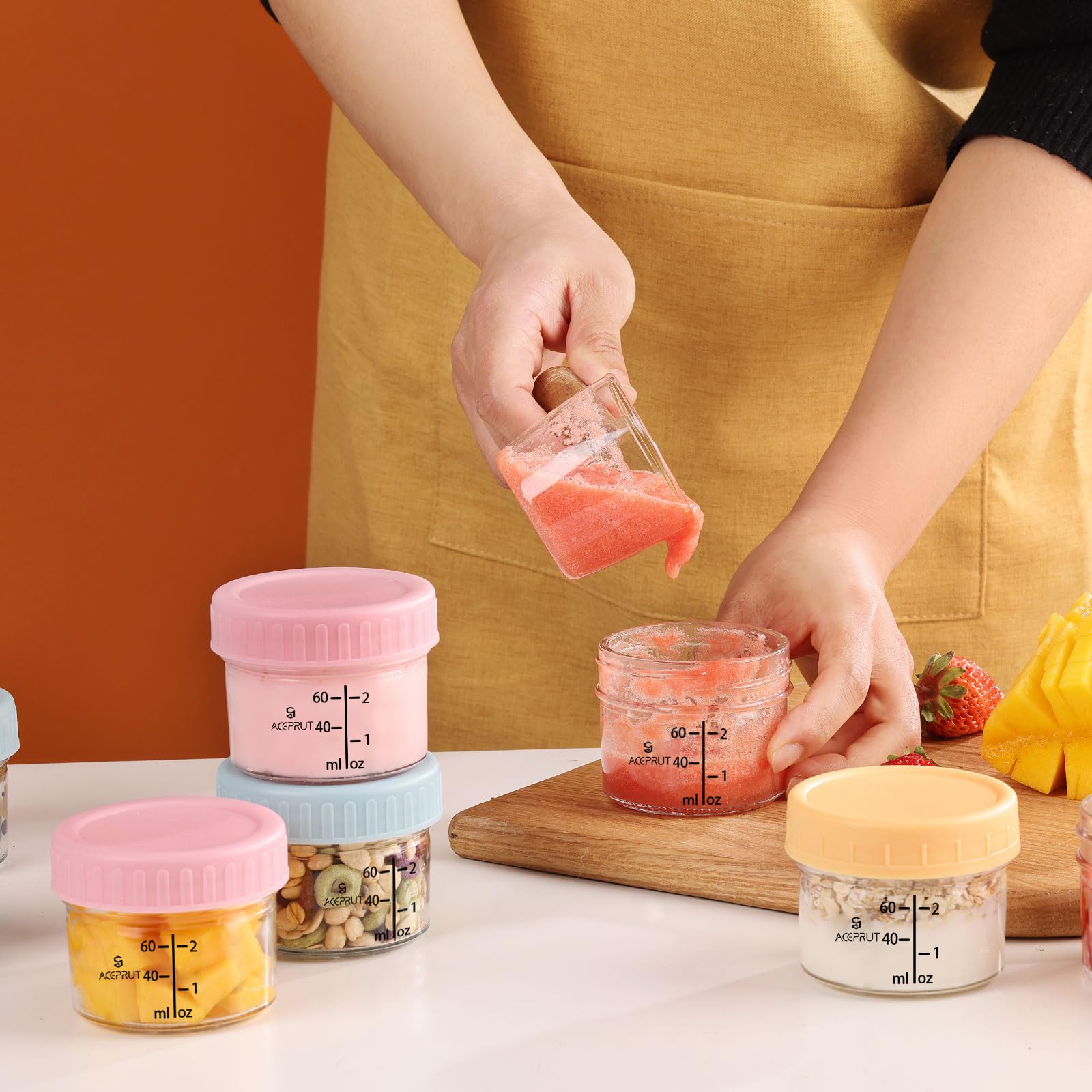 ACEPRUT 14 Stück Glas Babybrei Einfrieren Behälter, Beikost Baby Zubehör, Babynahrung Aufbewahrung, Auslaufsicher, BPA-frei, Mikrowelle, Geschirrspüler & Gefrierschrank sicher