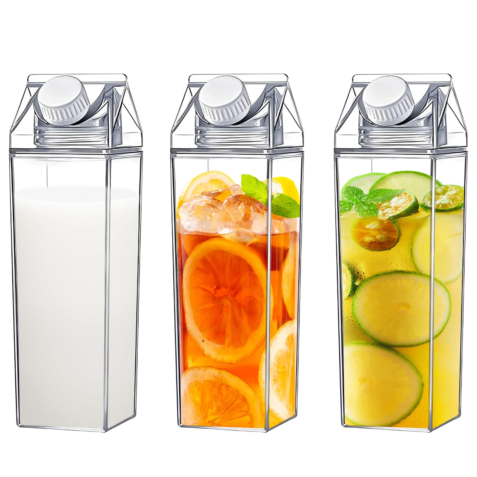 YUEKUNTJ 3Pcs Leakproof Square Milk Bottle 1000ml Reusable Milk Carton Container Outdoor Activities Carton Water Bottles Juice Container Bottle 2 Mouths Design for School Travelling Camping