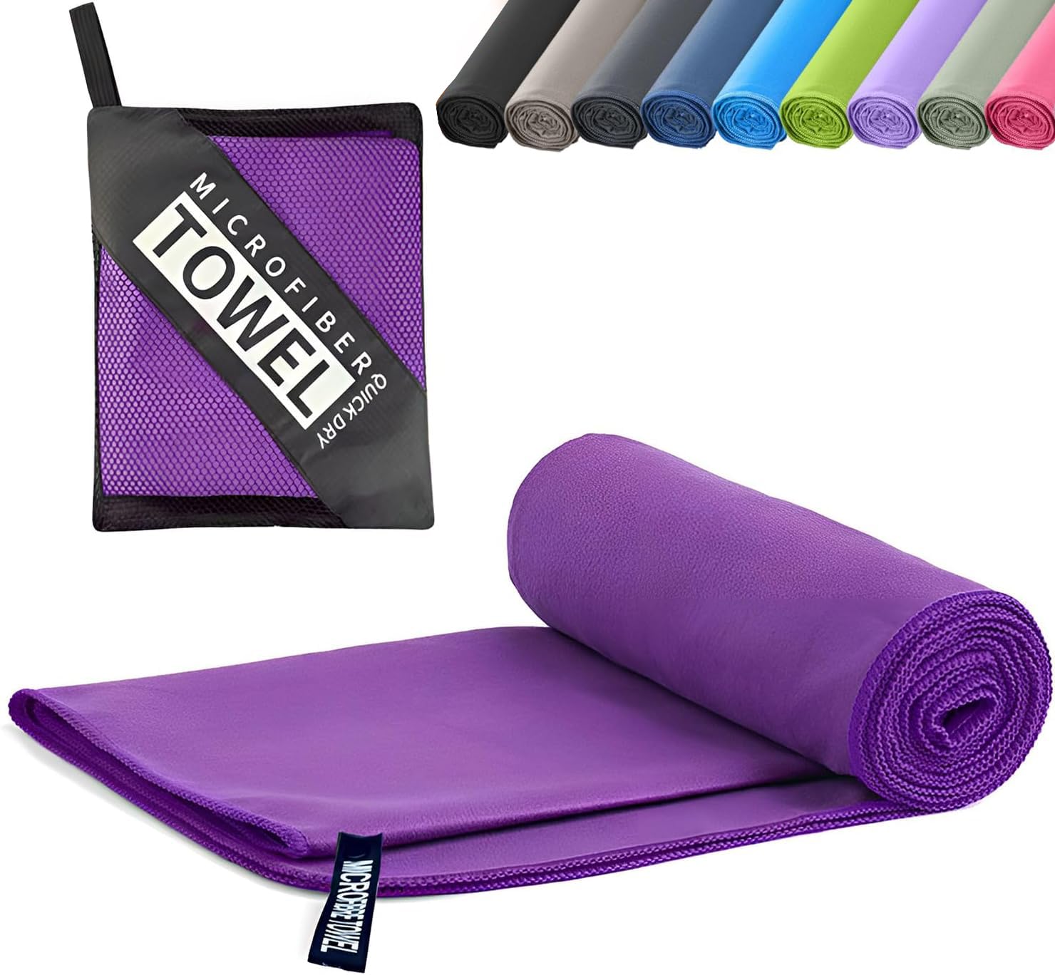 Microfibre Towel - Quick dry Lightweight Absorbent Travel Towel ，Beach Towel Perfect for Sports Beach Gym Swimming，Cycling,Yoga, Camping ，Hiking (1, Deep Purple)