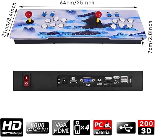 Vista 6 de Caja Pandoras 3D Arcade 18S 4500 juegos en 1 Máquina de consola de juegos Pandora Arcade multijugador botones de joystick clásica consola