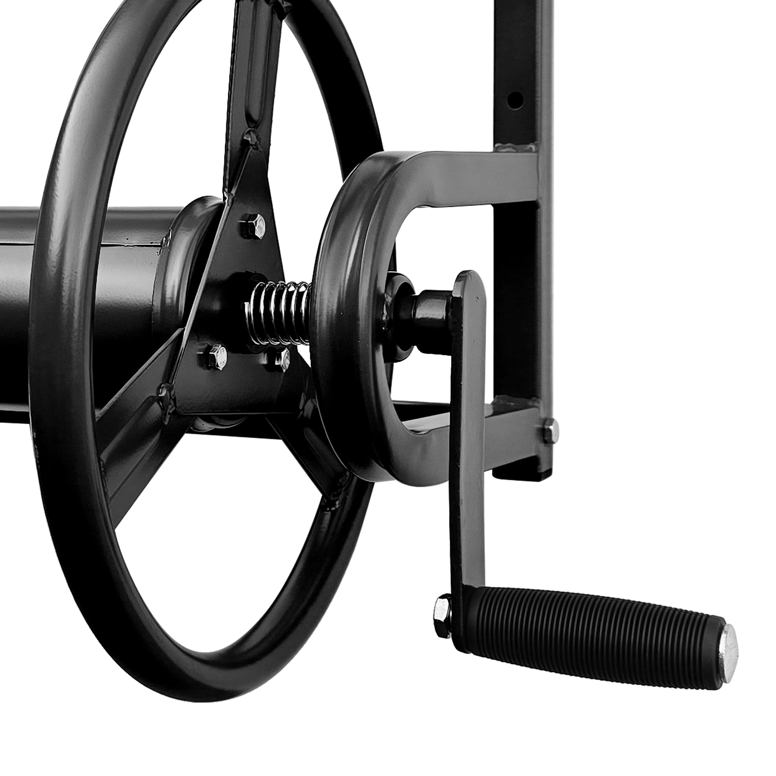 Relaxdays Carrete para Manguera Acero Inoxidable 40 m, Montaje en Pared, Conector Rápido Clic, 56x48x42 cm, Negro