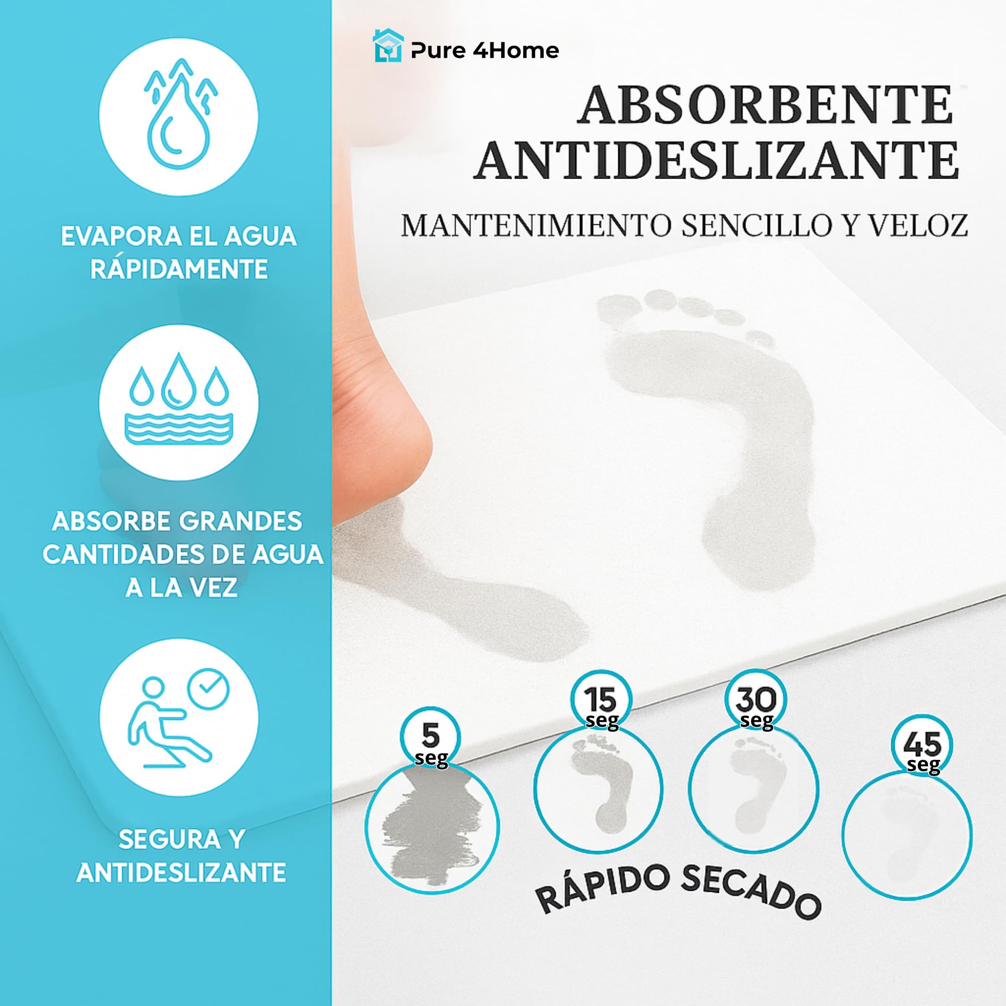 Pure 4Home Alfombra Diatomita Baño 45x35 – Secado Rápido, Antideslizante y Antibacteriana – Alfombrilla Piedra Diatomita Super Absorbente – Alfombrilla Diatomita - Stone Bath Mat (Blanco)