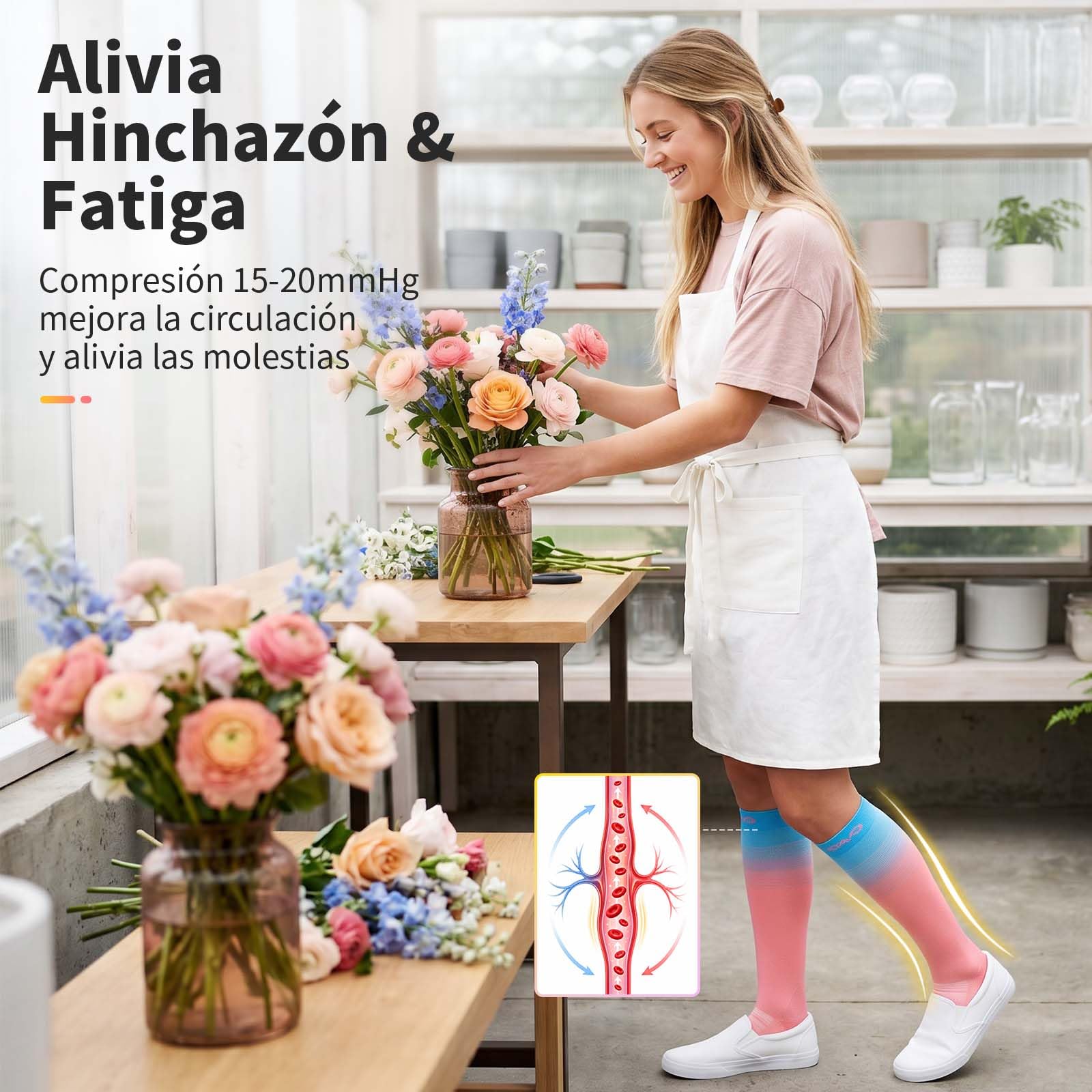 CAMBIVO Medias de Compresión Mujer Hombre 3Pares, Calcetines Compresion 15-20mmHg, Transpirables Calcetines Largos, Compression Socks para Deporte, Running, Ciclismo, Viajar en Avión, Enfermera, Moda