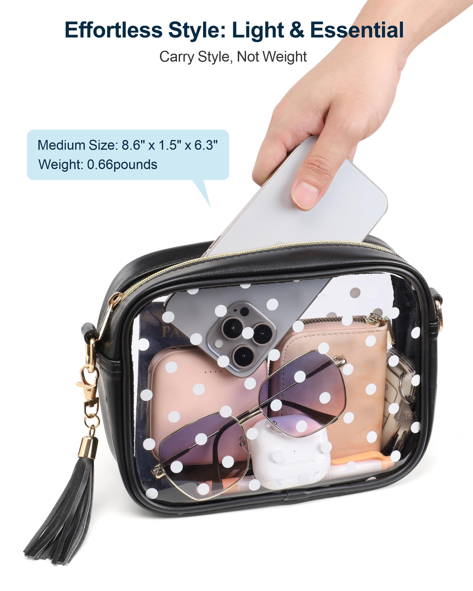PACKISM Clear Crossbody Bag For Women – Polka Dot Print, Adjustable Chain Strap, Stadium Approved Purse