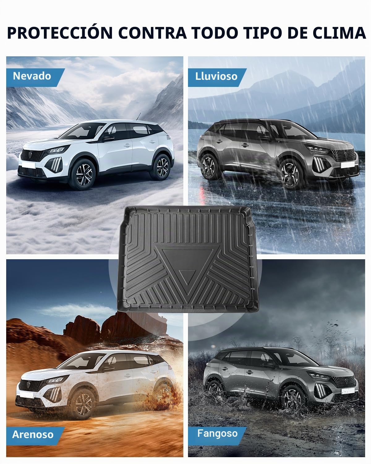 TPE Alfombrillas Maletero para Peugeot 2008 II 2020-2026 | Alfombras Maletero Originales, Protector Maletero Antideslizantes e Impermeables, Funda Maletero con Bordes Elevados