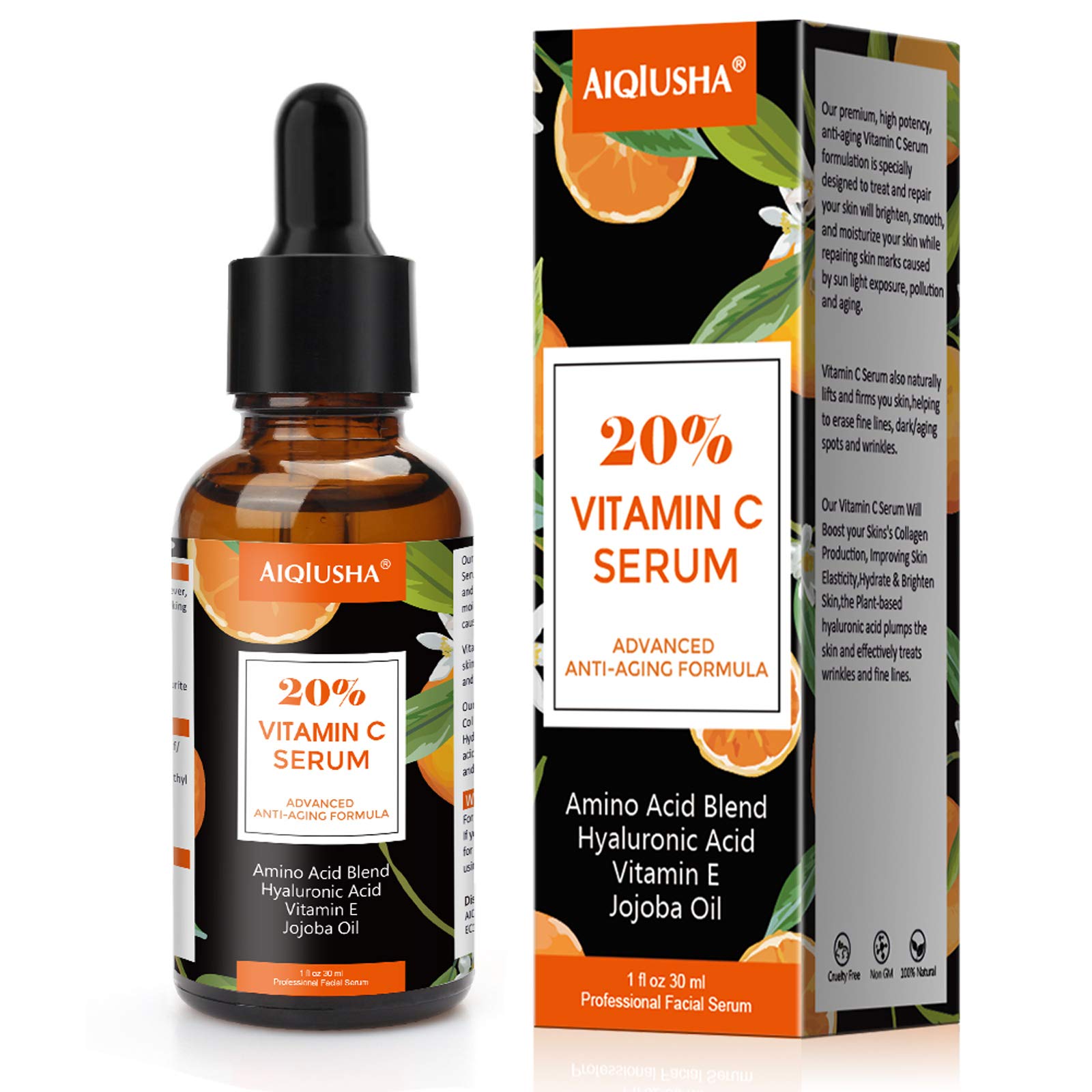 20% Vitamin C Serum for Face, Anti Aging & Wrinkle Facial Serum with Hyaluronic Acid, Vitamin E, Aloe Vera - Reduces Age Spots & Sun Damage, Restore & Boost Collagen, Firming Skin