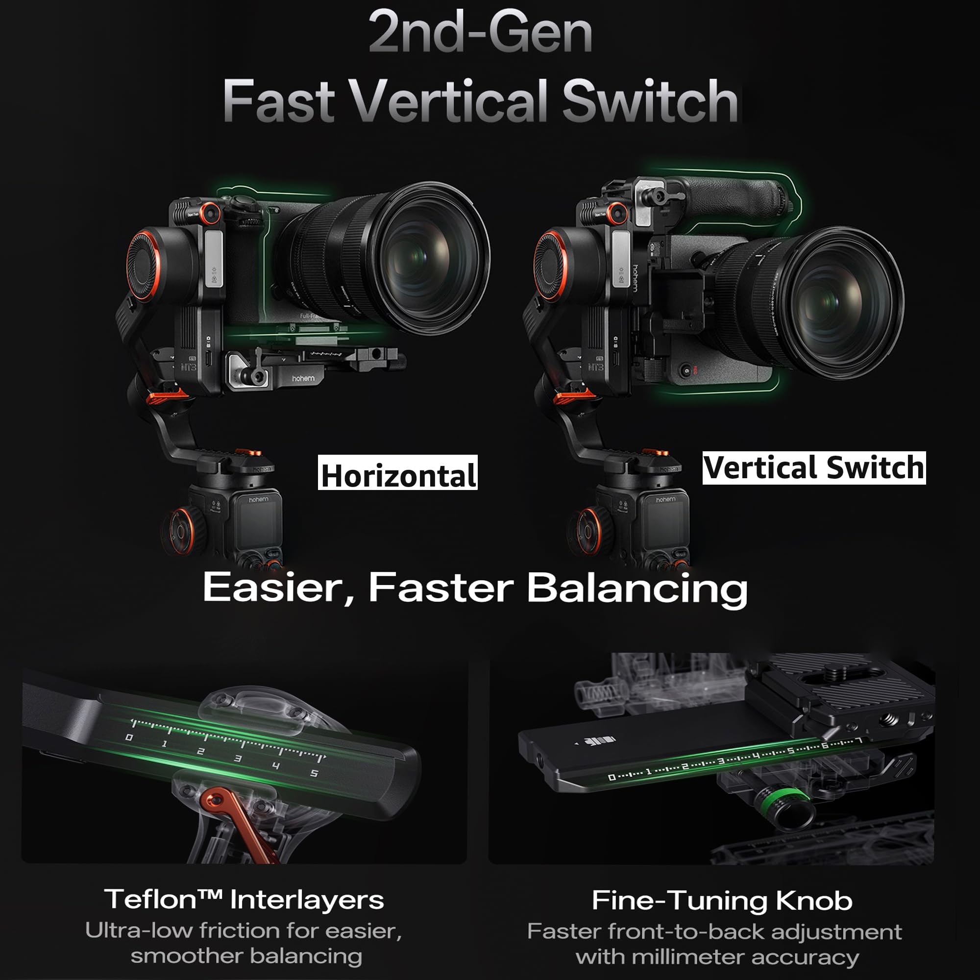 Hohem iSteady MT3 Pro Kit Gimbal Stabilizzatore per Fotocamera, con AI Tracker e Telecomando Live Feed Rimovibile, Manopola Rotante Bidirezionale, Follow Focus, Rotazione Verticale Rapida, Capacità di