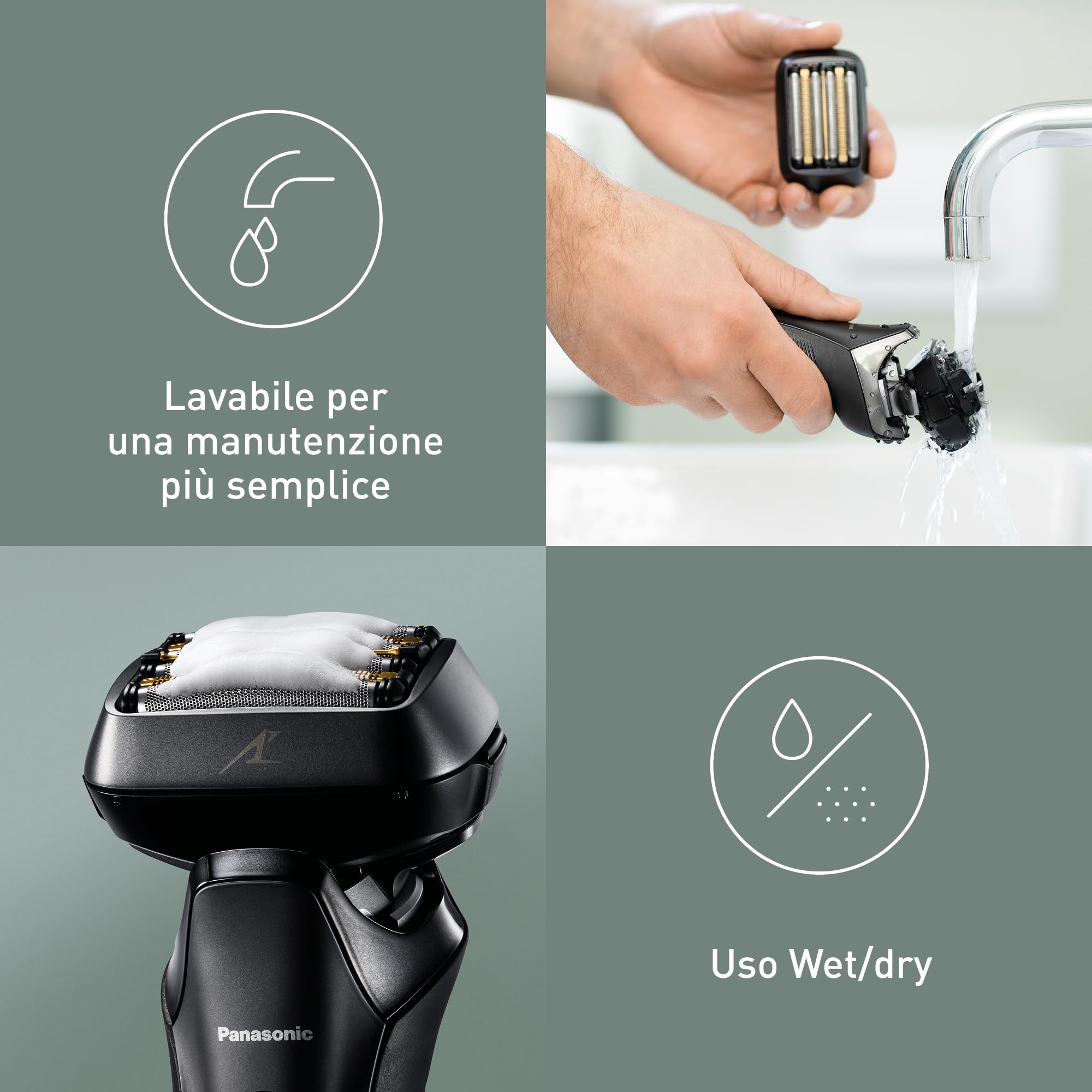 Panasonic Series 900+ ES-LS6A Rasoio Elettrico da Uomo a 6 Lame Wet & Dry, Rasoio Elettrico con Sensore Barba Sensibile, Sistema di Pulizia Automatica e Ricarica