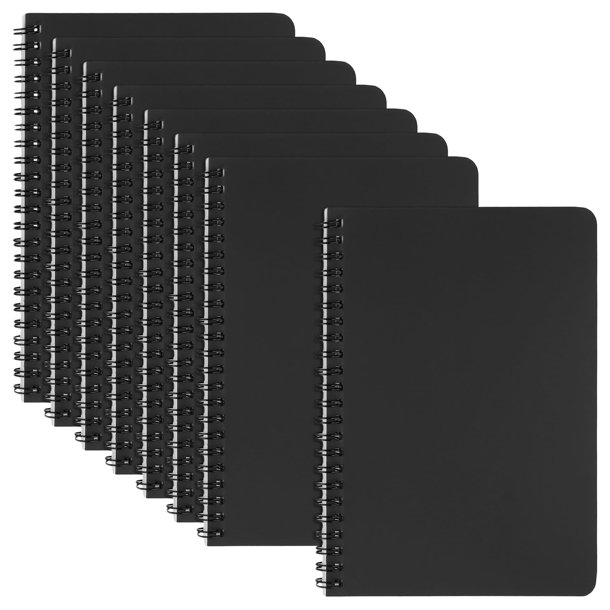 KEILEOHO A5 Spiral Lined Notepad, 60 Sheet, 8 Pack, for Travel and Office, 14 x 20.3 cm, Black