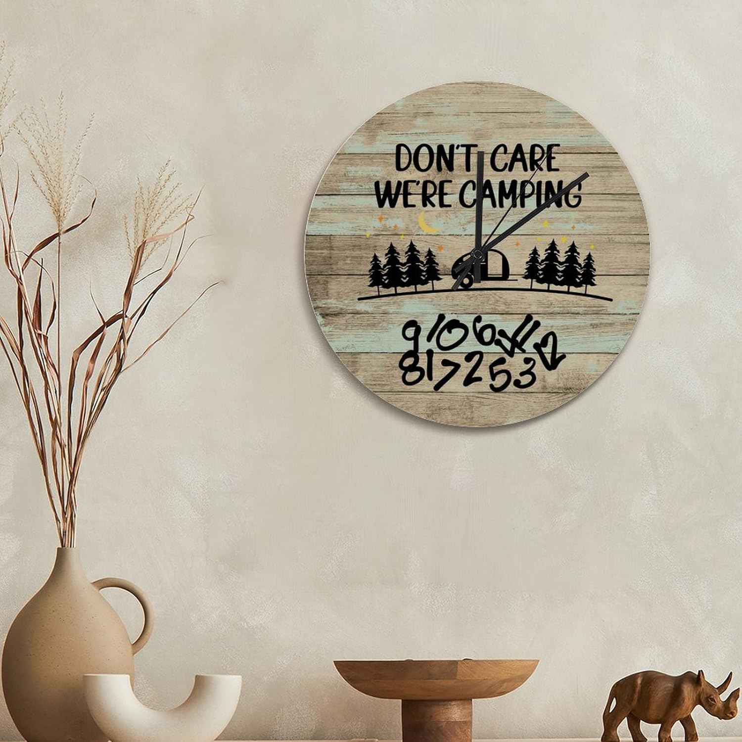 ArogGeld Dont Care were Camping Wall Clock Happy Camper Round Decorative Clocks Battery Operated 15 Inch Silent Non-Ticking Travel Hanging Clock for Bedroom Living Room Farmhouse Wall Decor