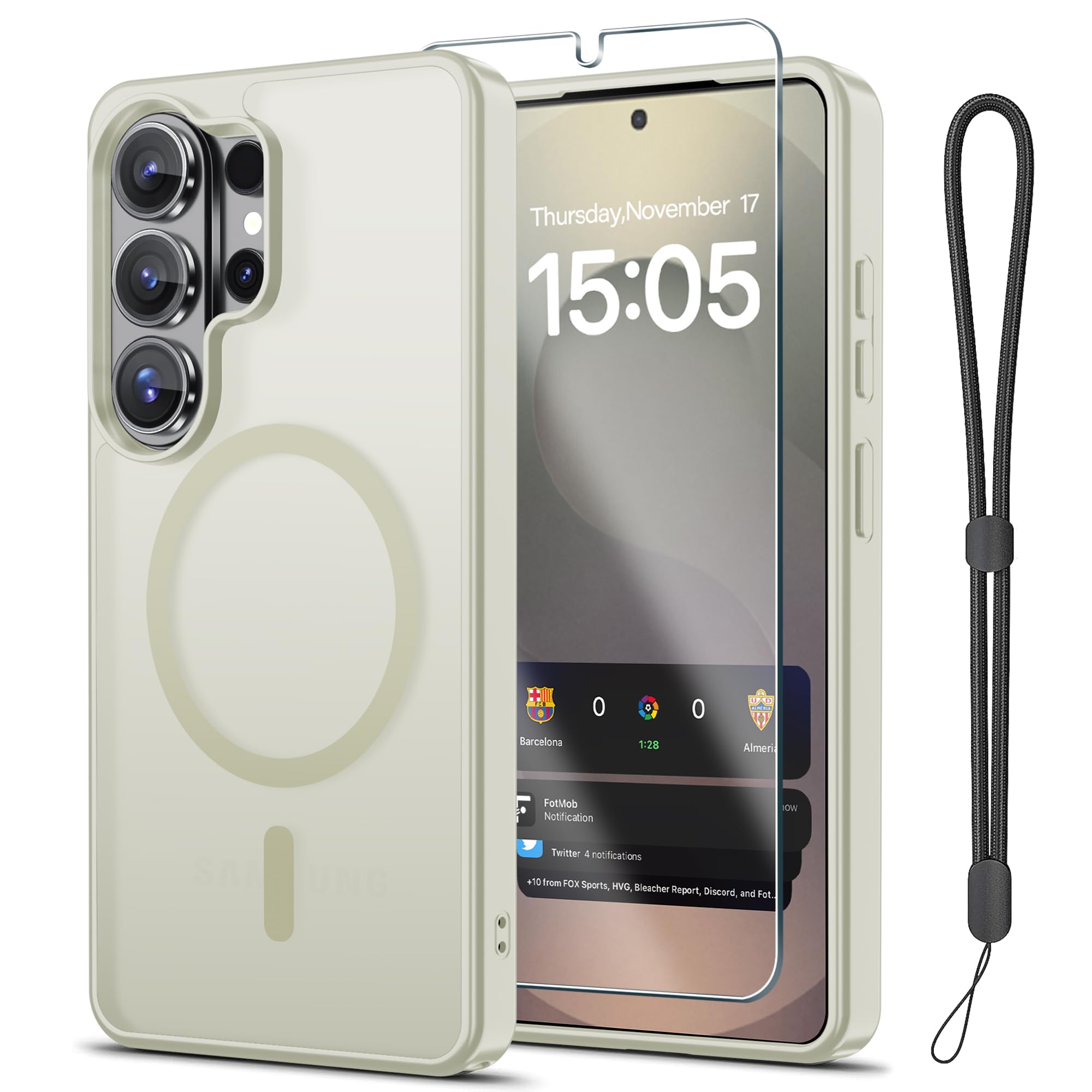 Janmitta Magnetic for Samsung Galaxy S26 Ultra/S25 Ultra Case,with Screen Protector+Wrist Strap,Compatible with MagSafe,Shockproof Slim Translucent Matte Phone Cover,White