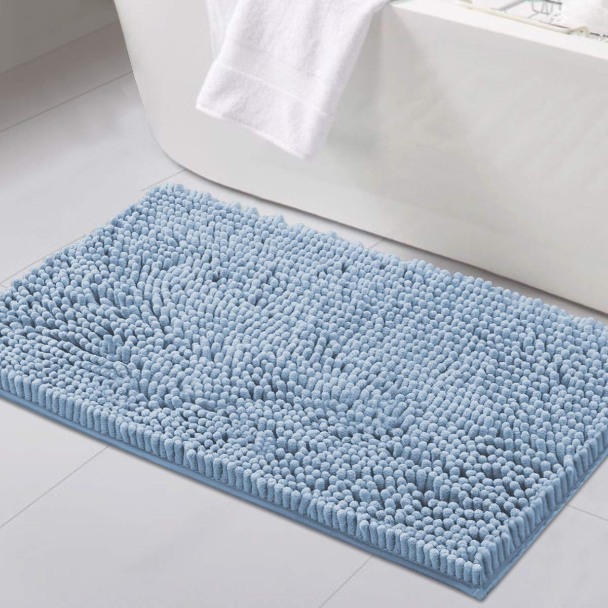 bathroom rugs bath mats for bathroom non slip luxury chenille bathroom rug mat 20x32 extra soft and absorbent shaggy rugs washable dry fast plush area carpet mats for bath room, tub - cool blue