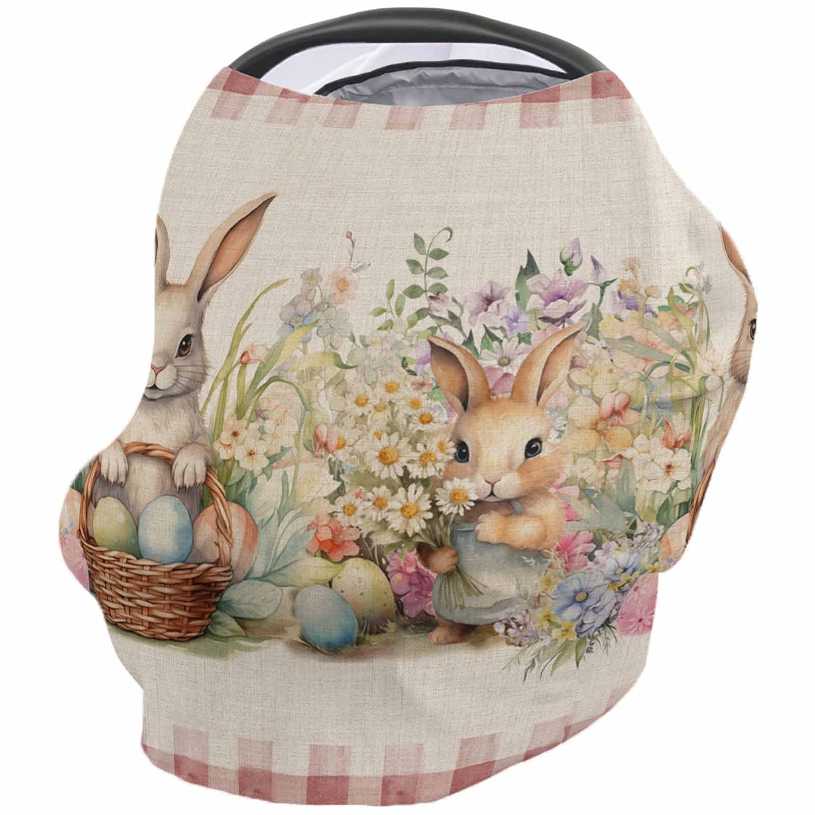 Nursing Cover for Breastfeeding Scarf, Easter Retro Buffalo Plaid Bunny Floral Egg Baby Car Covers Super Soft Multi Use for Canopy Shopping Cart Cover Blanket Stroller Cover
