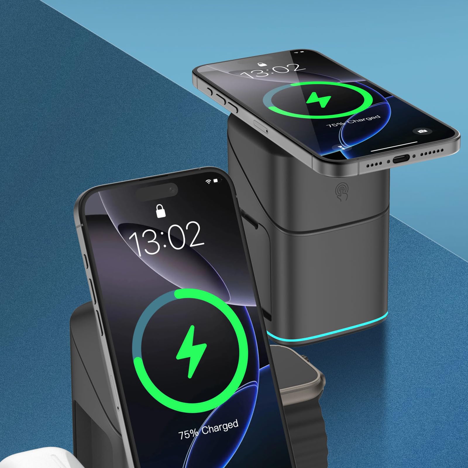 Premium Metal 3 in 1 Stazione di Ricarica 15W Ricarica Veloce Supporto Rotabile per Telefono Smartwatches Auricolari Base in Metallo Dock di Ricarica